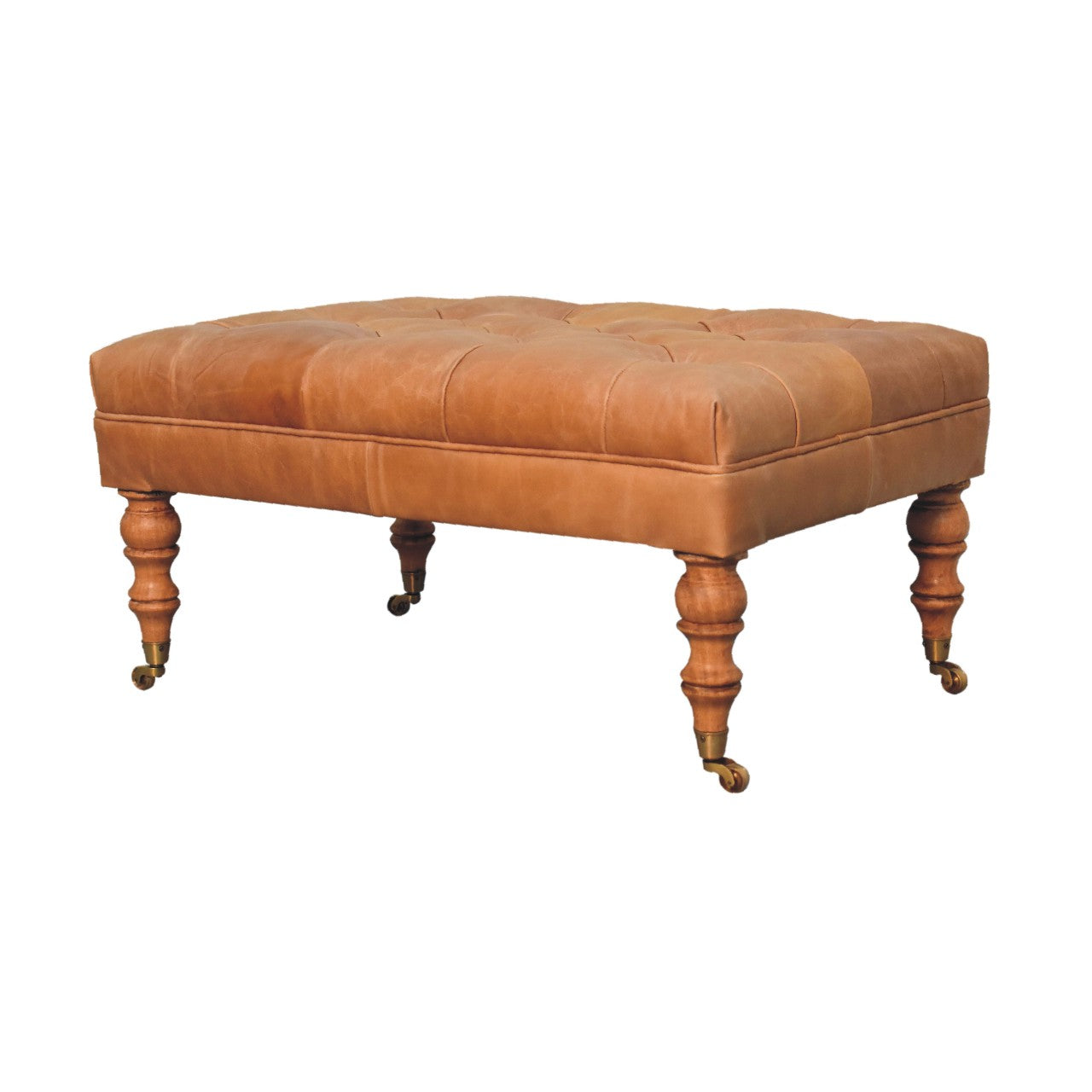 Solid Wood Buffalo Leather Ottoman