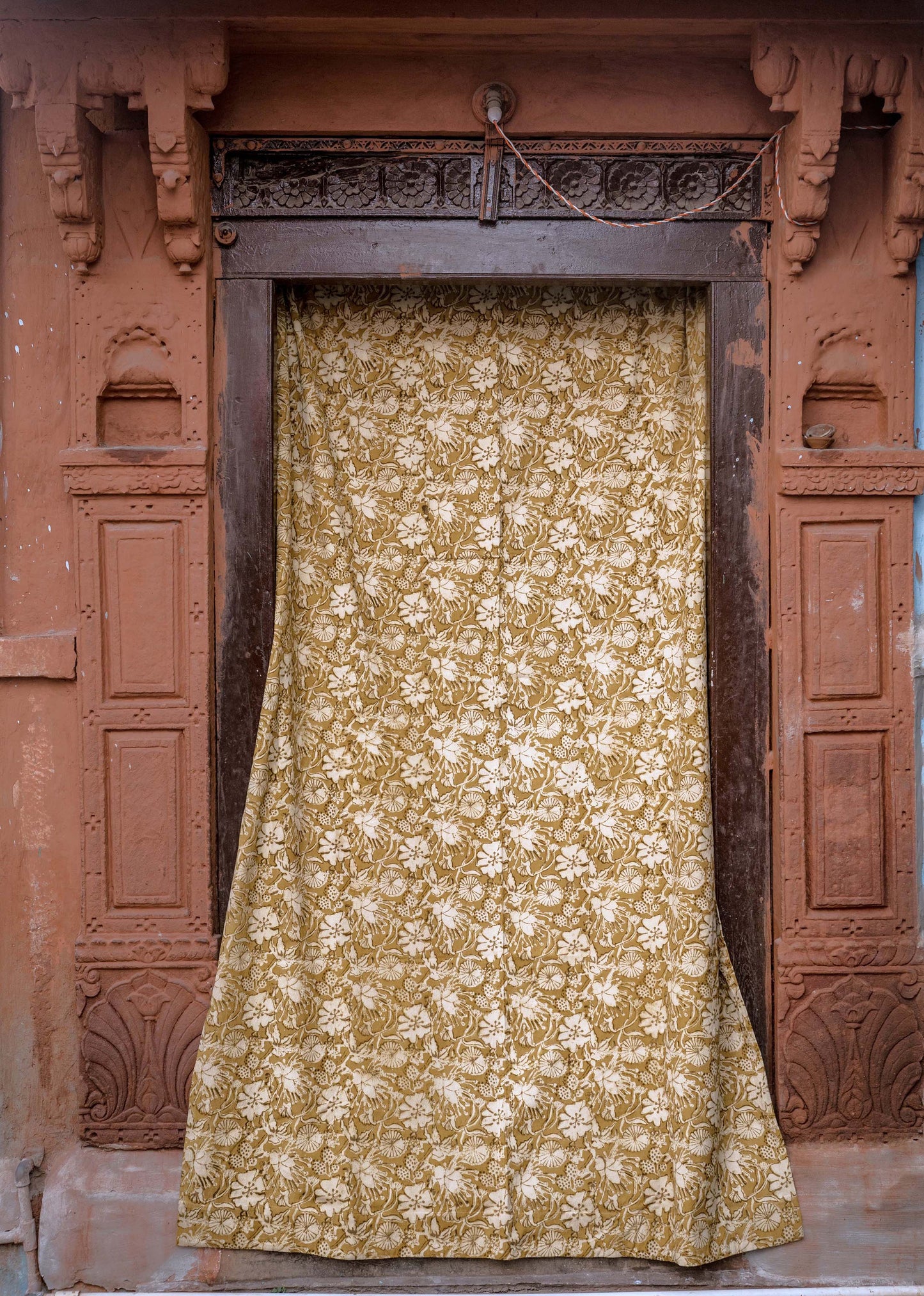 Block Print Curtain, Naturally Dyed Window Panel - Hope Floral 84"