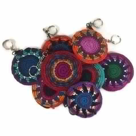 Earbud Round Crochet Coin Purse | Keychain - Guatemala