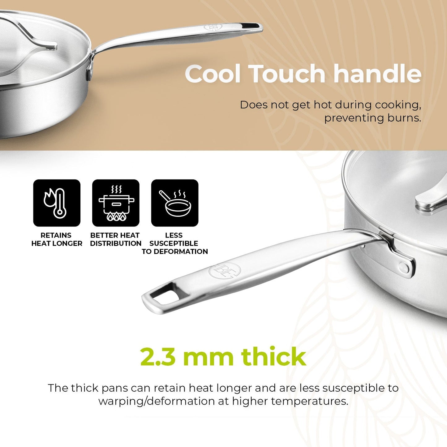 BE | LIVING Essential Series Saute Pan 24 cm (Triply stainless steel)