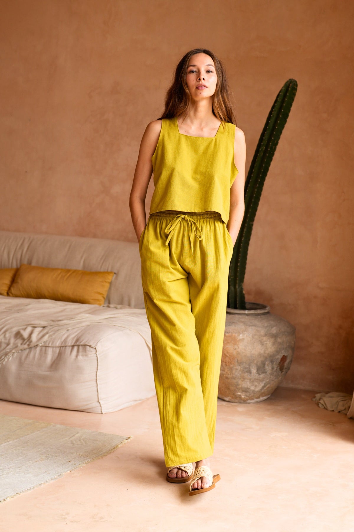 Becca Linen top in Lemongrass