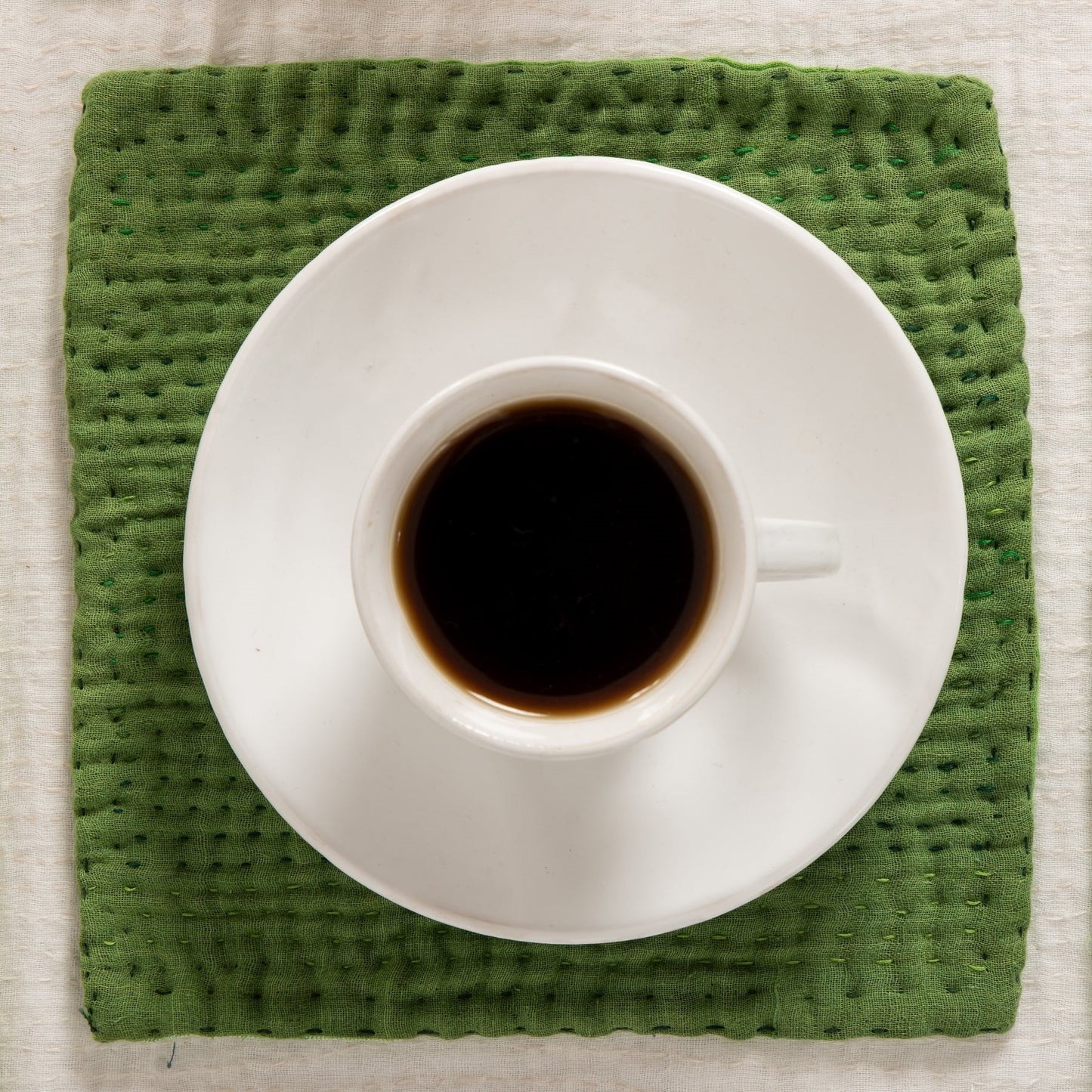 Mosaic Fray Patch Kantha Coaster Set  - Lime Green
