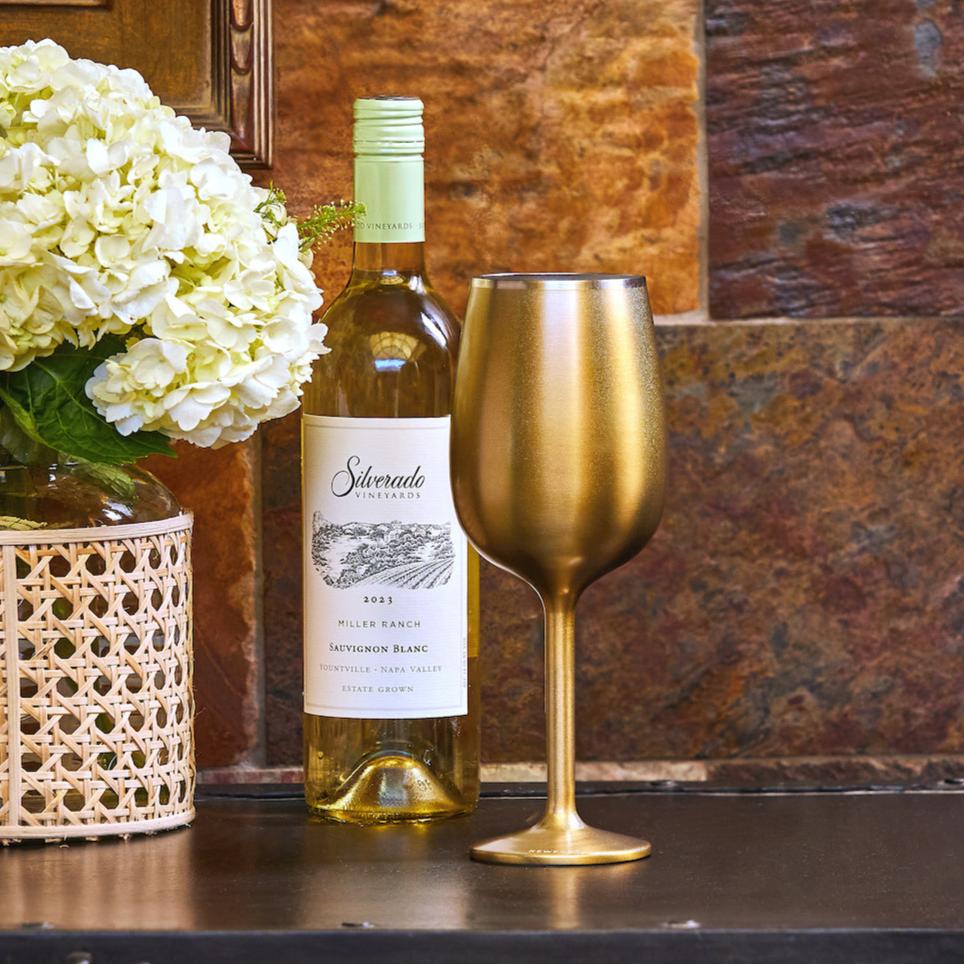 Stainless Steel Stemmed Wine Glass, Set of 2 - Gold