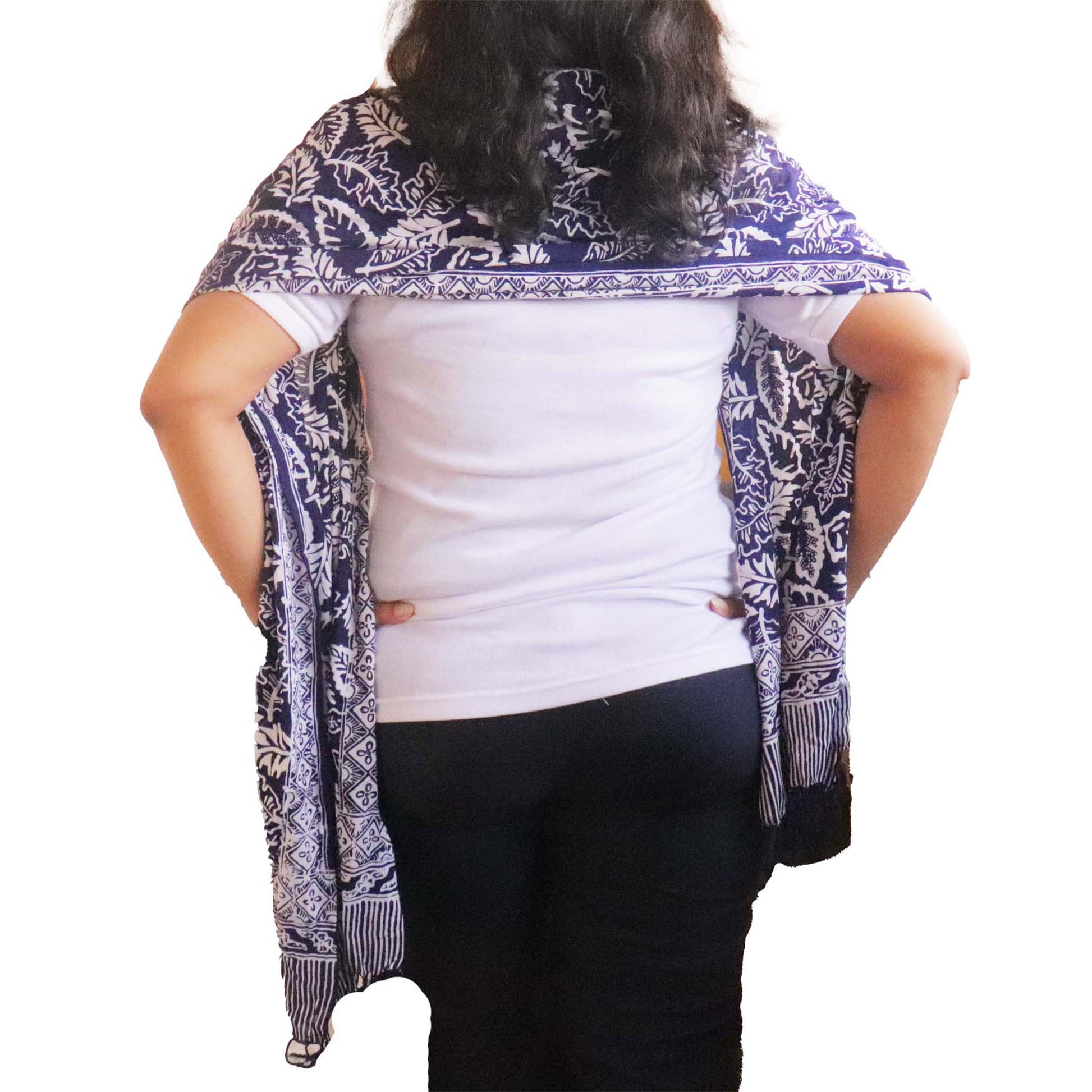 Hand Dyed Batik Scarf, 100% Cotton, Scarves, Bandana, Wrap , Blue Leaves - Osadia Concept Store