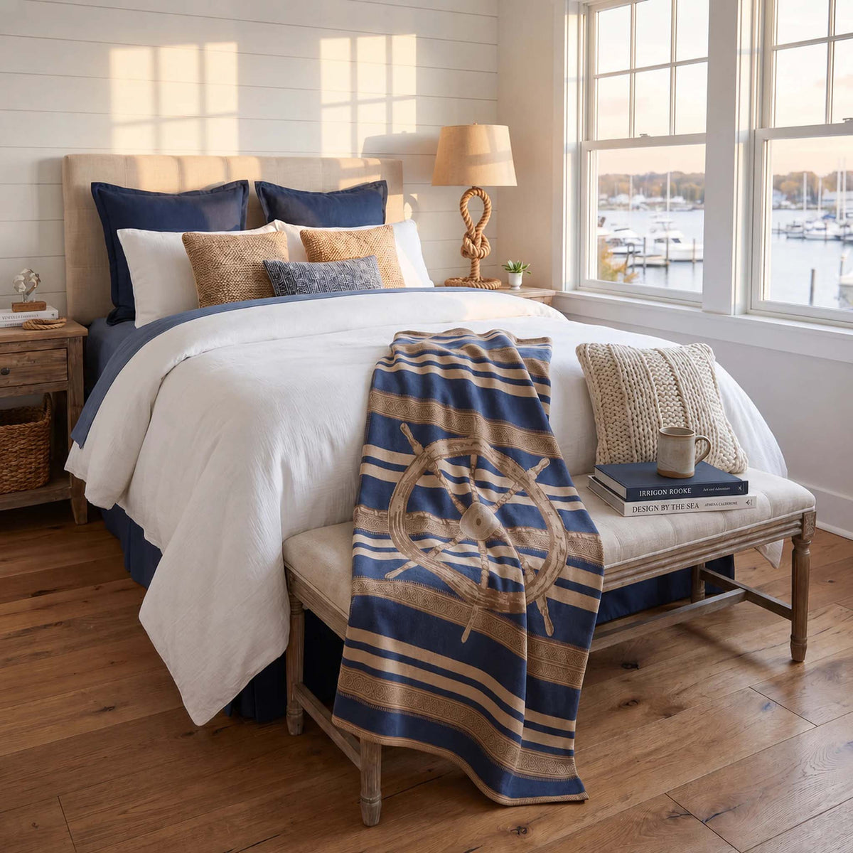 Nautical Captain's Wheel - Cotton Sustainable Knit Traditional Throw Blanket