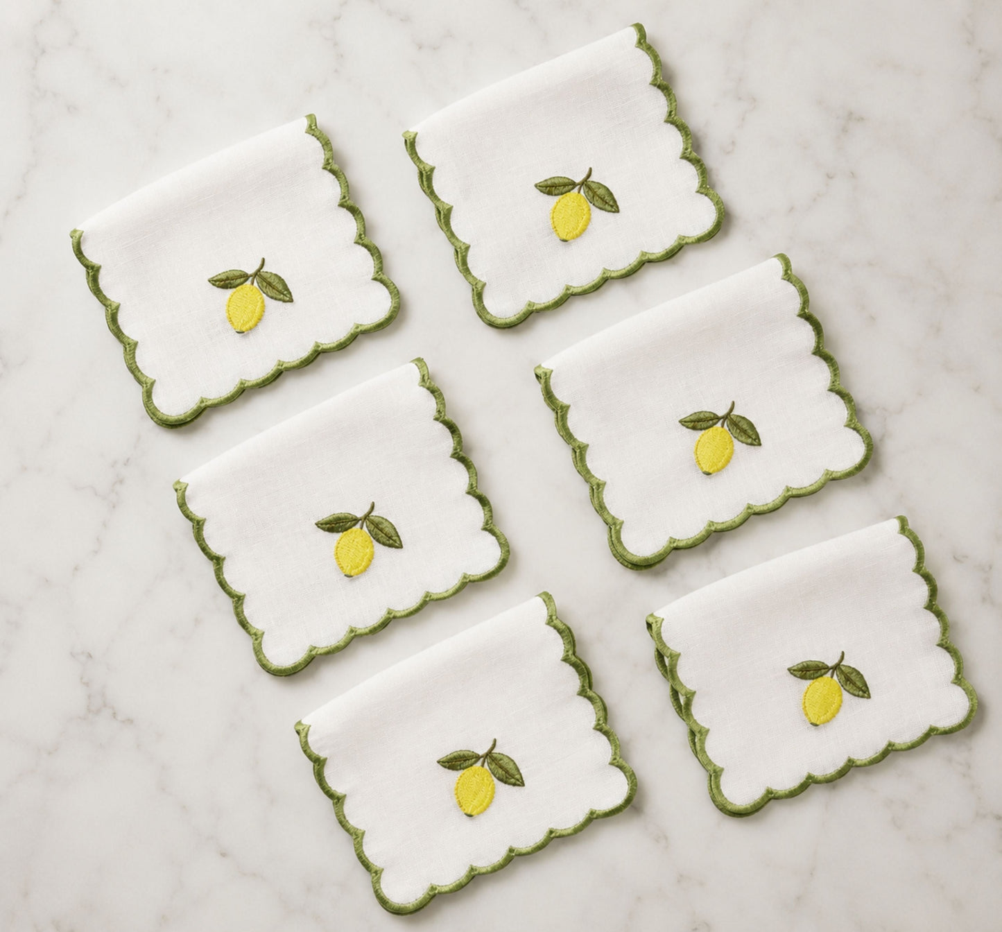 Embroidered Lemon Cocktail Napkin (Set of 6)