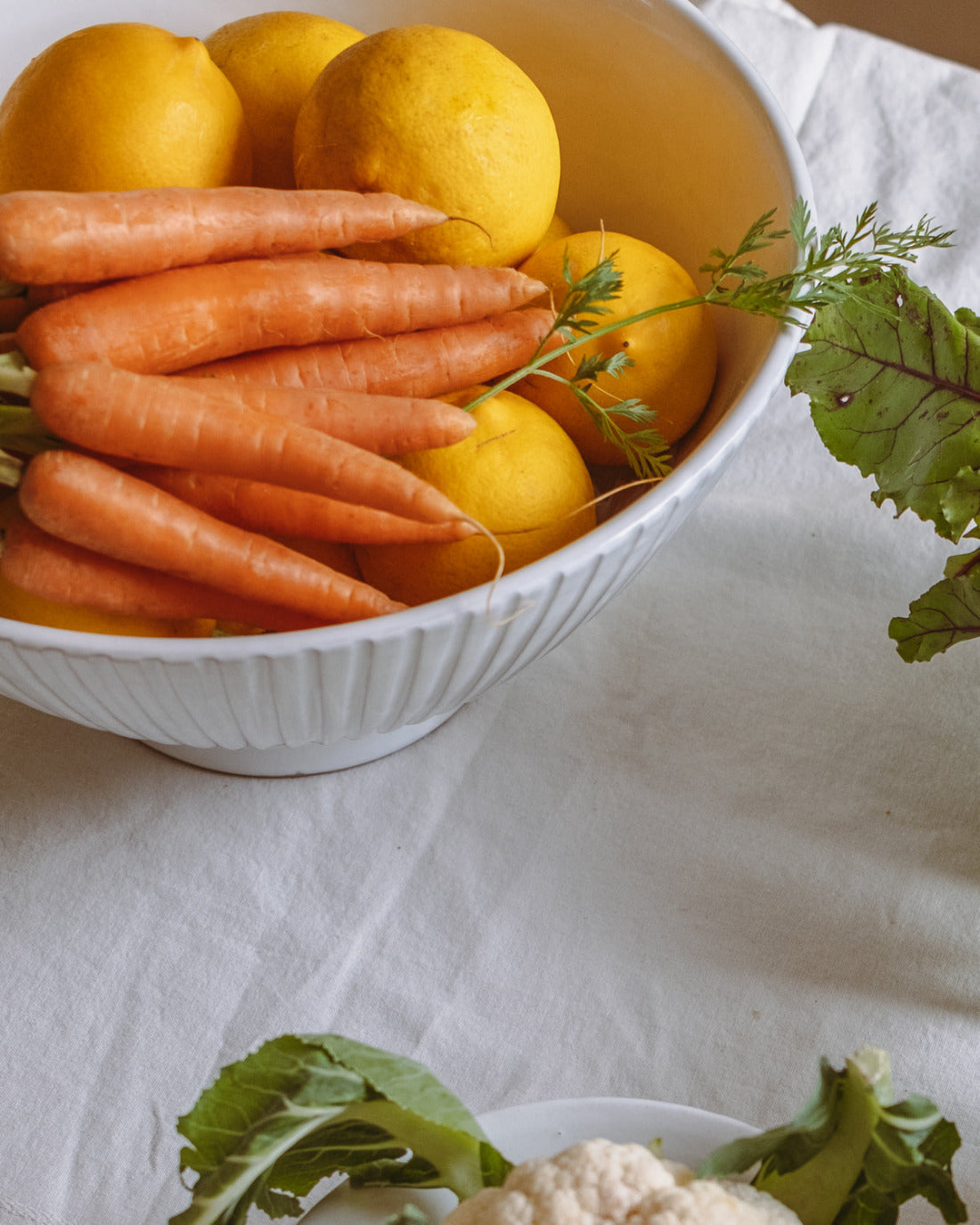 Milk White Lines Large Serving Bowl