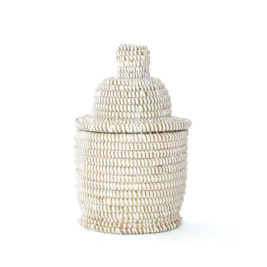 Small White Lidded Tower Basket