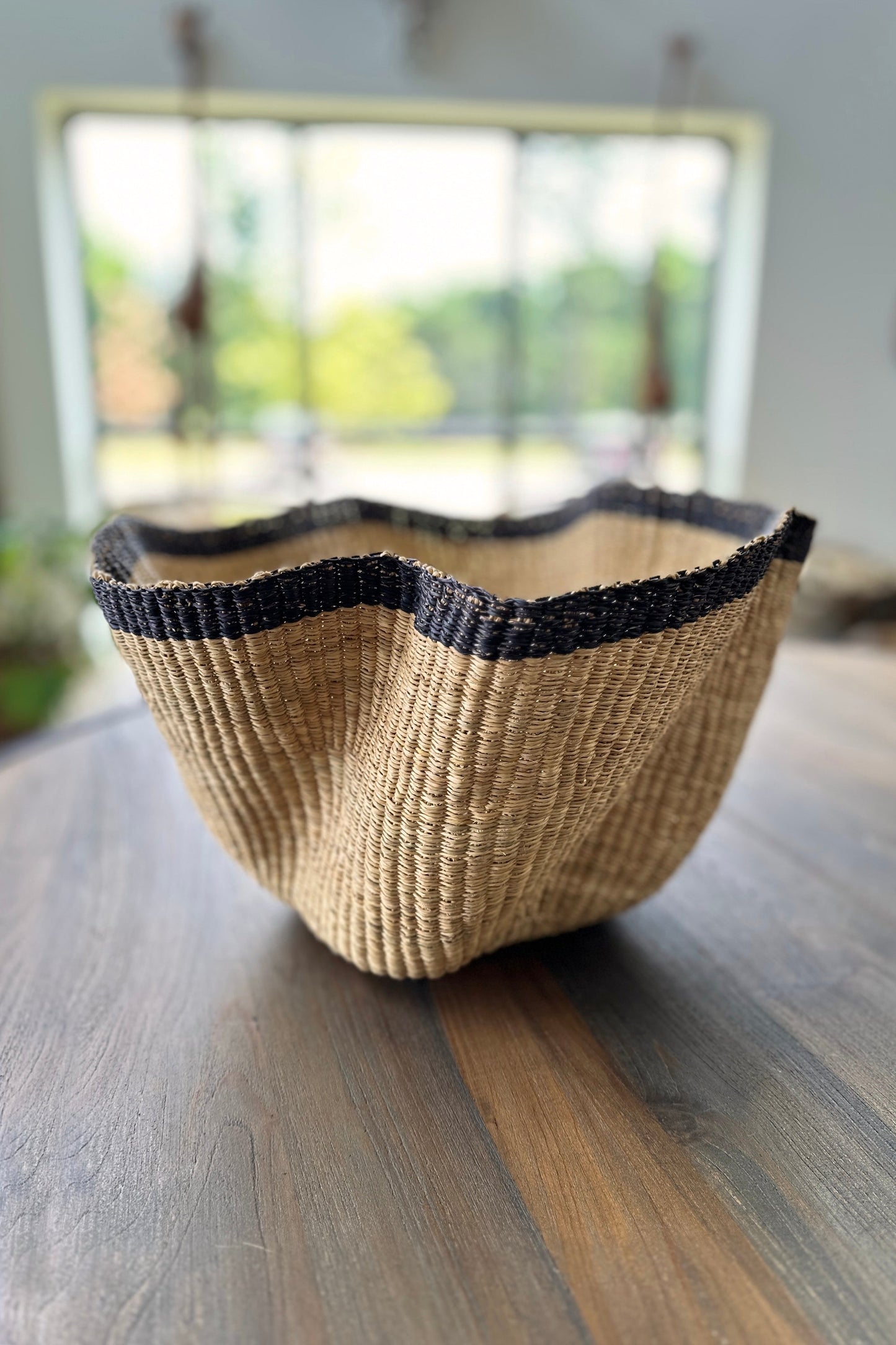 Handwoven Wave Basket - Natural w/ Black Accent