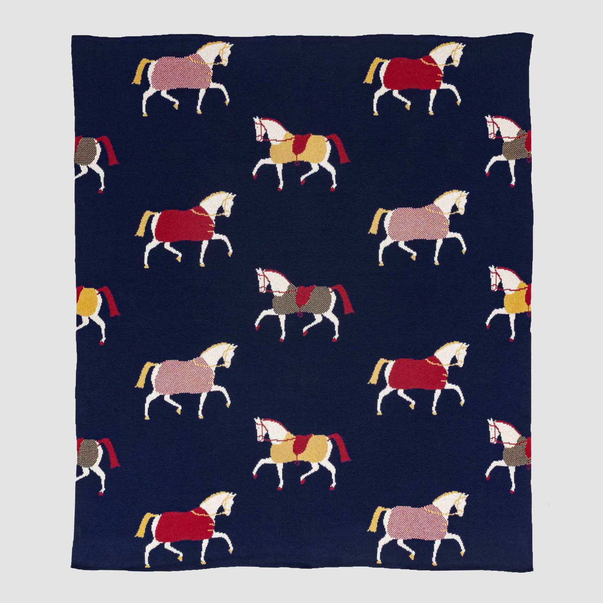 Equestrian Cavalcade - Cotton Sustainable Knit Traditional Throw Blanket