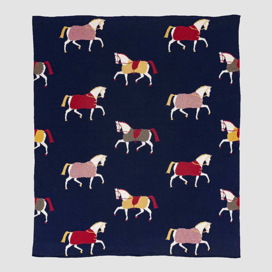 Equestrian Cavalcade - Cotton Sustainable Knit Traditional Throw Blanket