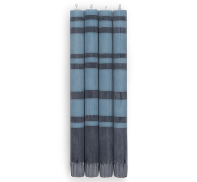 Striped Dinner Candles in Pompadour and Indigo