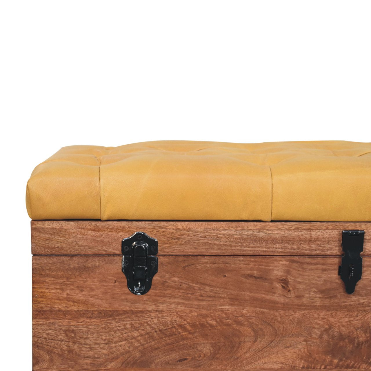 Solid Wood Buffalo Hide Honey Caramel Storage Trunk