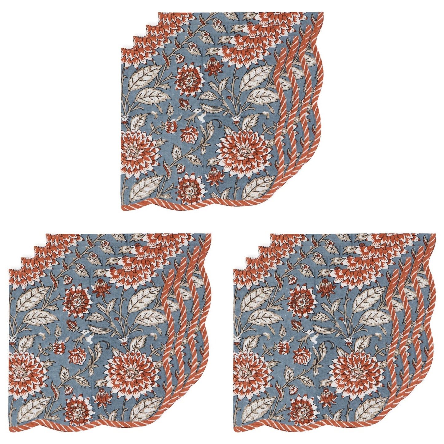 Set of 12 Dahlia Block Print Napkins