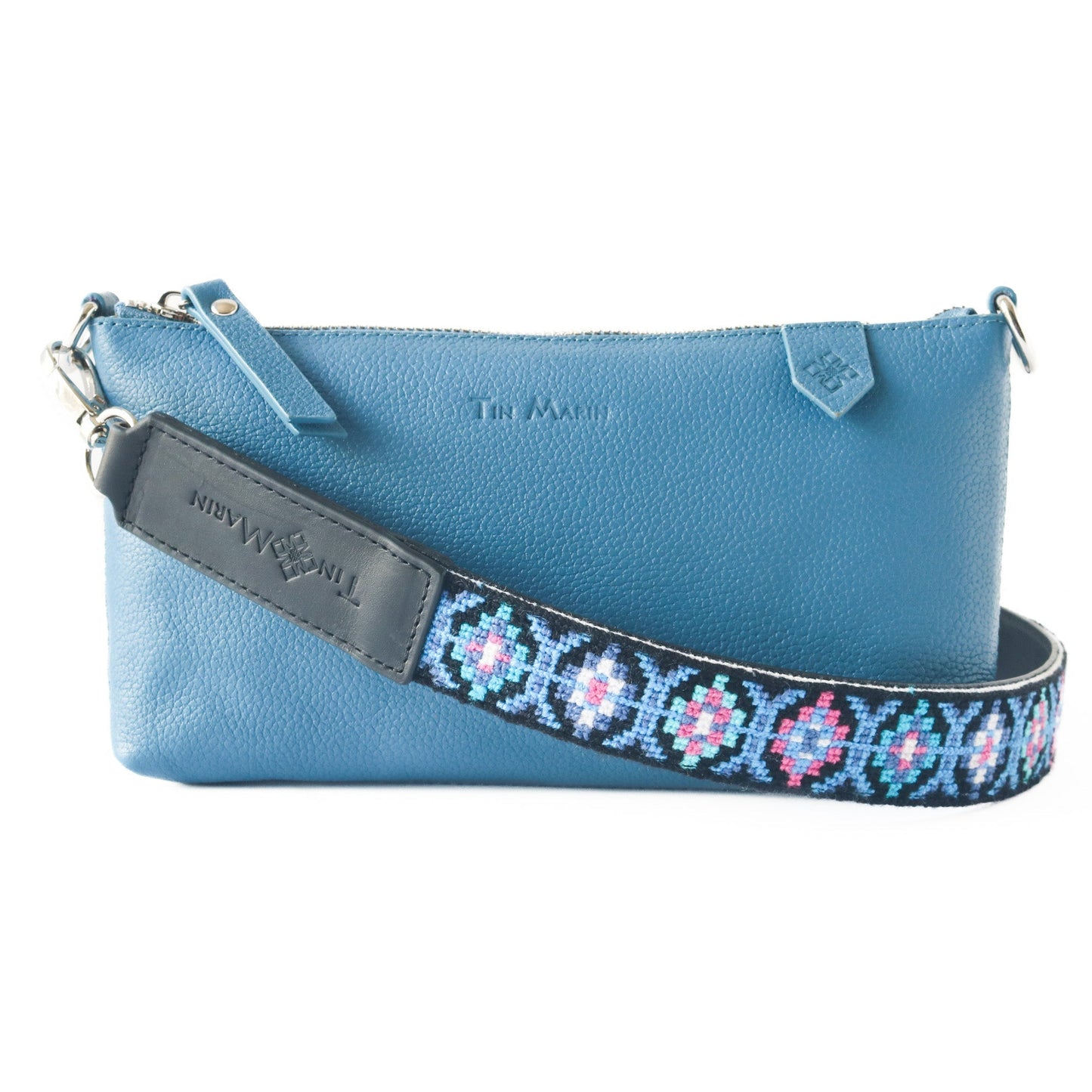 Mai Woven Bag Strap - Blue & Pink with Leather