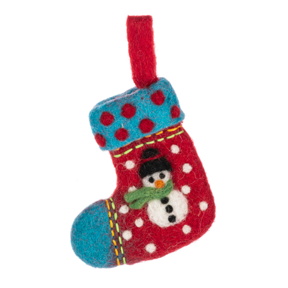 Felted Wool Santa & Snowman Stocking Ornaments Set of 2