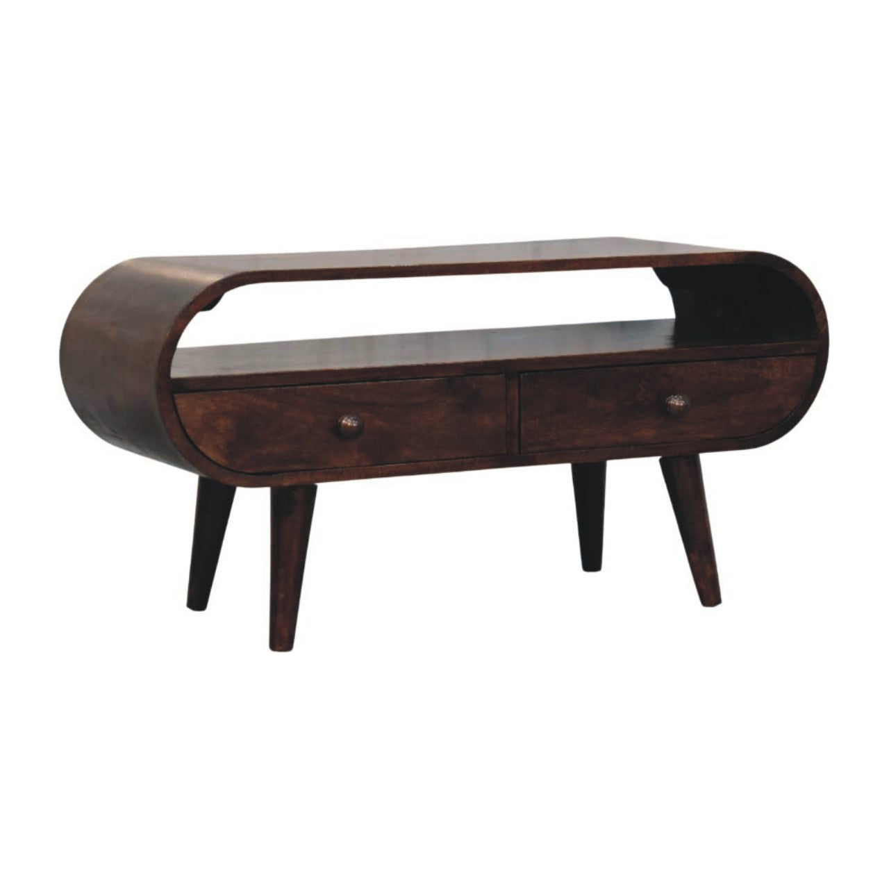 Solid Wood Walnut Curved Two Drawer Media Unit