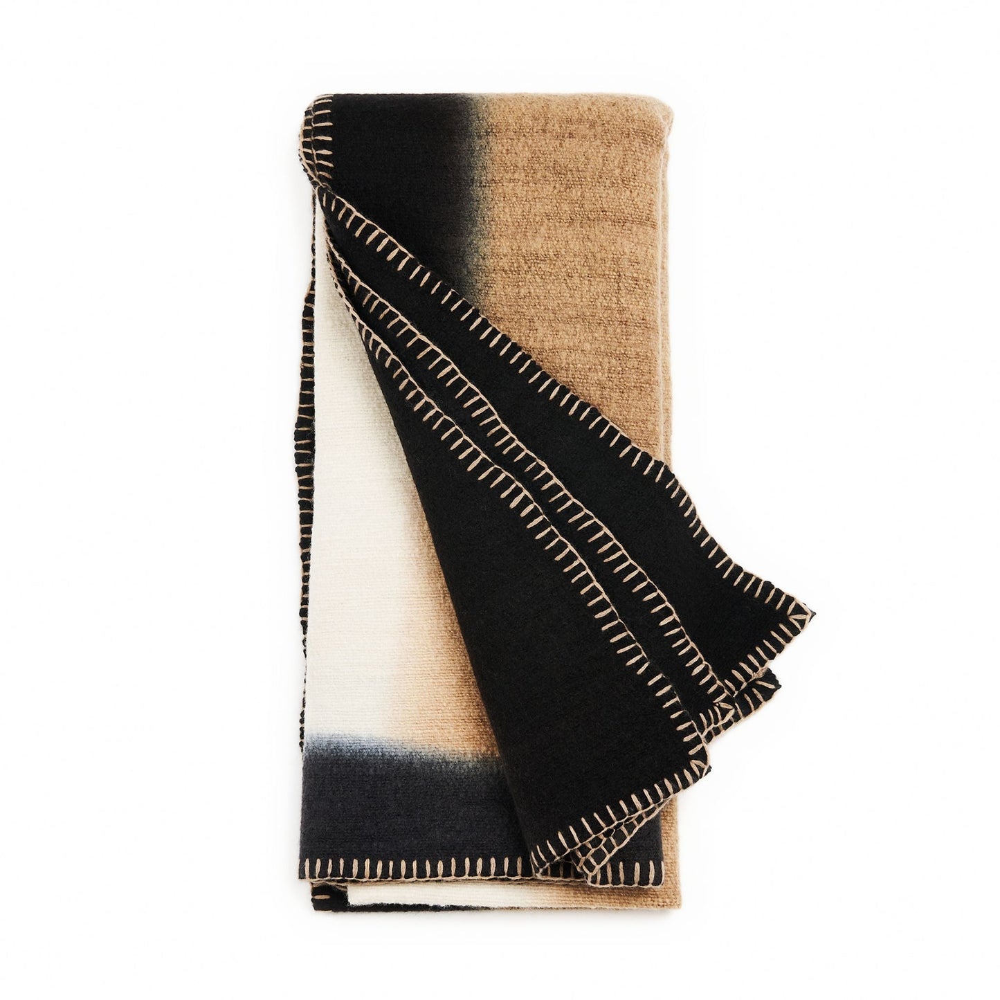 Siro Brown And White Ombre Textured Throw  In Hand Spun Merino And Hand Stitched Hem