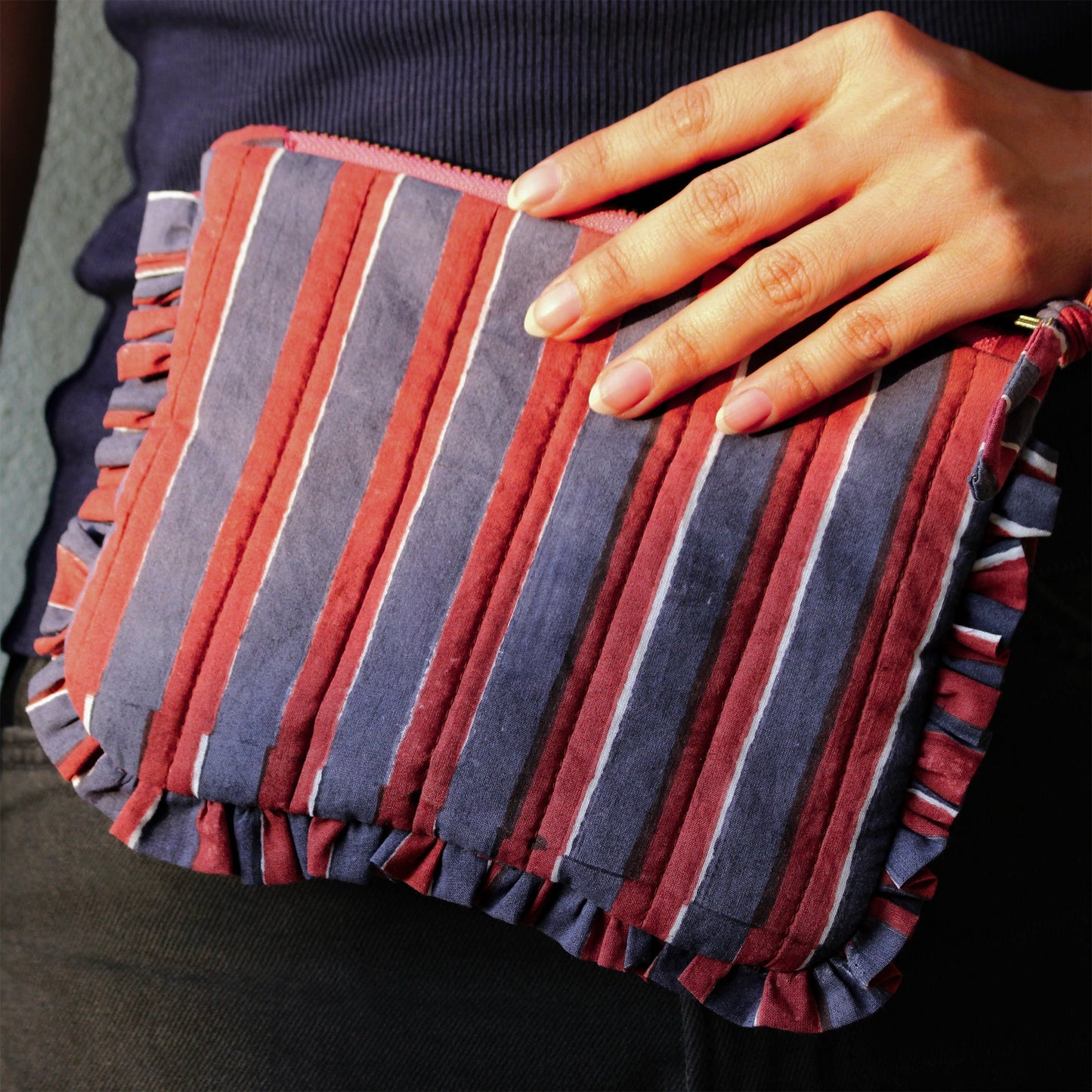 Quilted Cotton Travel Pouch with Frill Trim