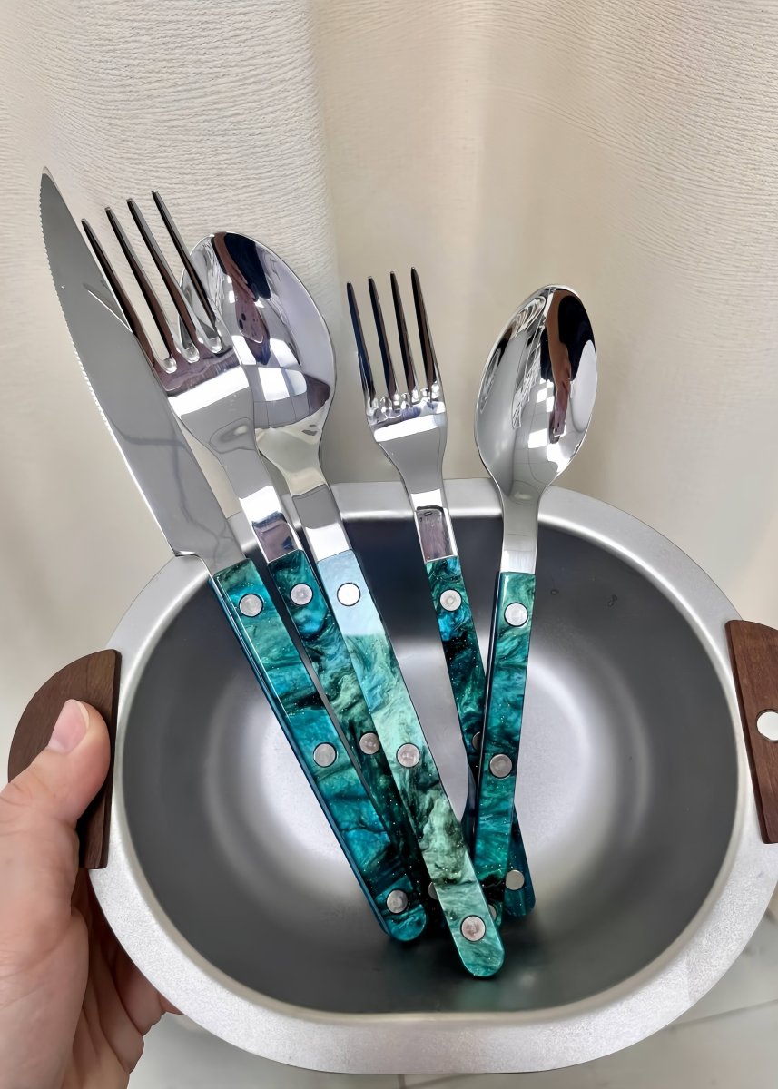 Set Of 10 Pcs Terra Flatware, Modern Elegant Cutlery Silverware