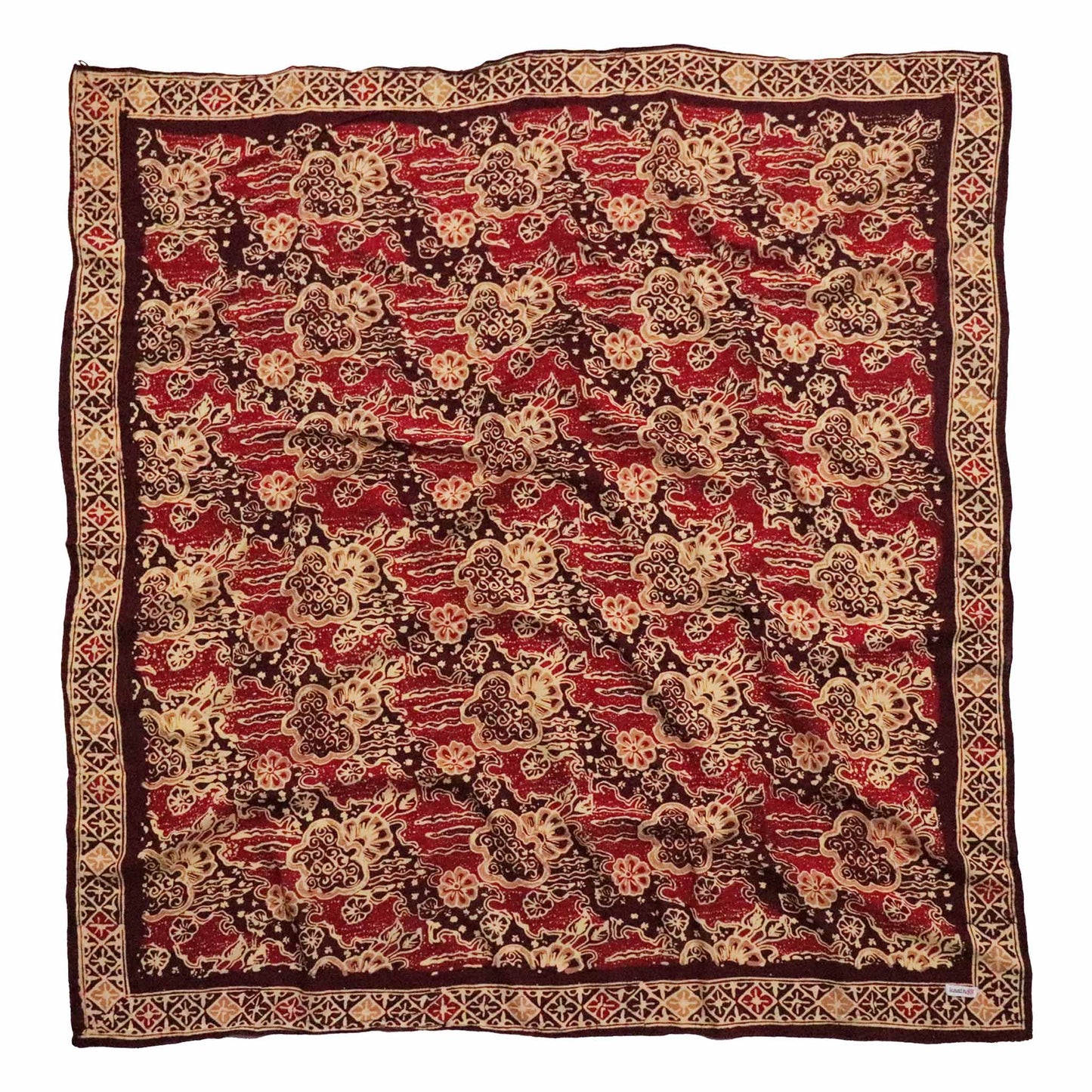 Large 39" Hand Dyed Batik Bandana, 100% Soft Cotton, Sunlit Garden, Red Burgundy - Osadia Concept Store