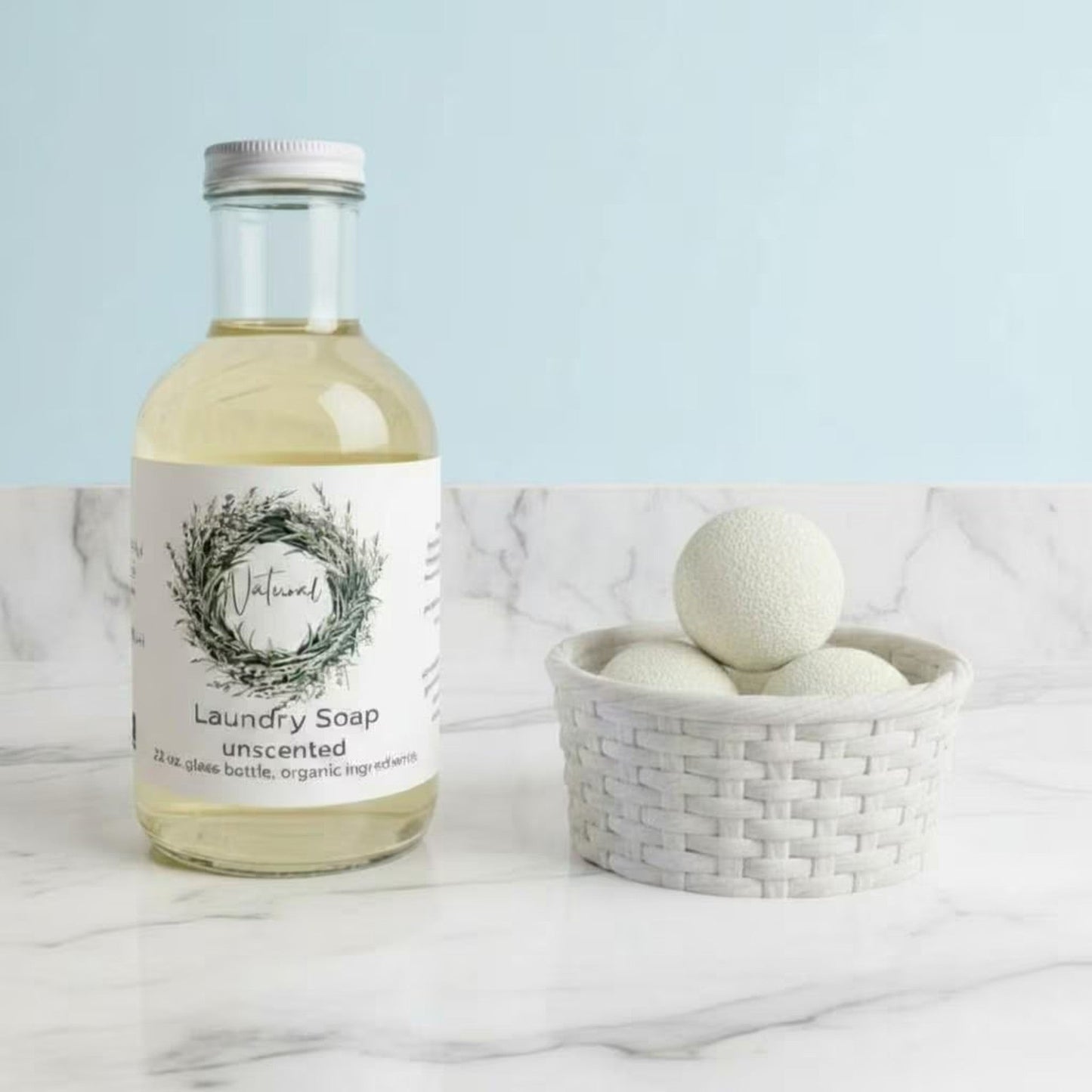 Organic Castile Laundry Soap, HE Safe, Non-Toxic, Zero Waste (32 oz Glass Bottle)