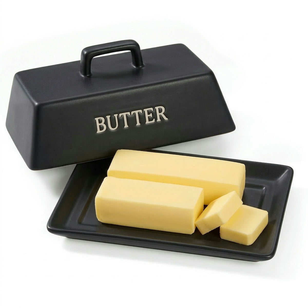 Ceramic Extra Large Butter Dish with Lid, White