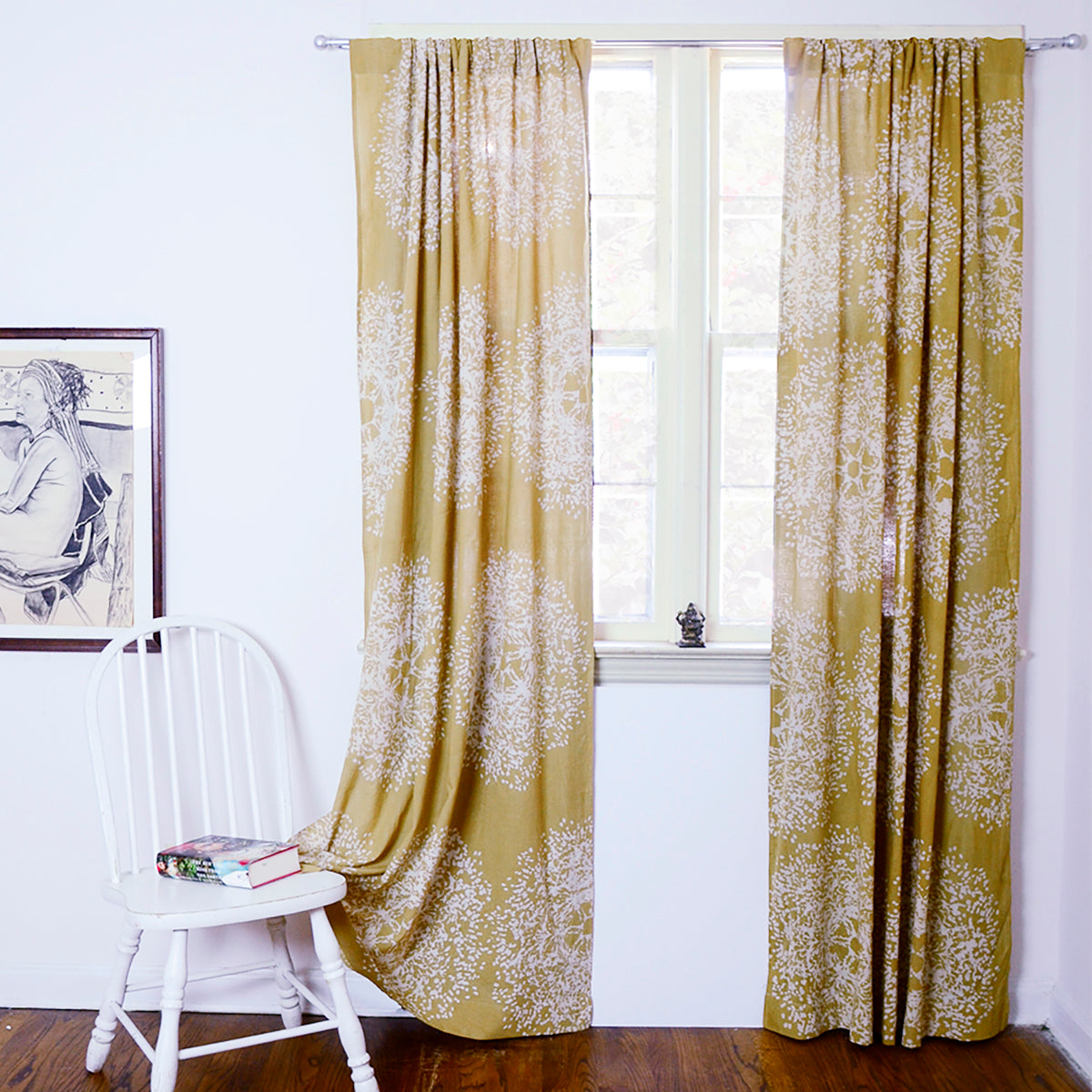 Handmade Curtain, 84-inch Long Cotton Panel - Forest Tree