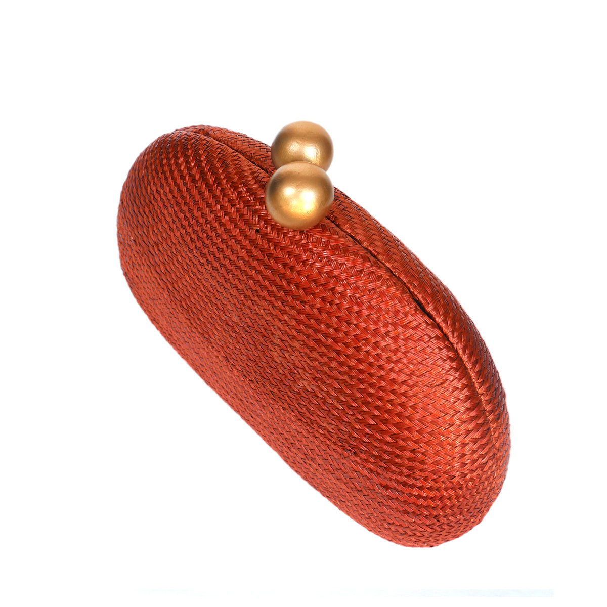 THE HELENA — Rust Woven Straw Clutch with Gold Ball Clasp