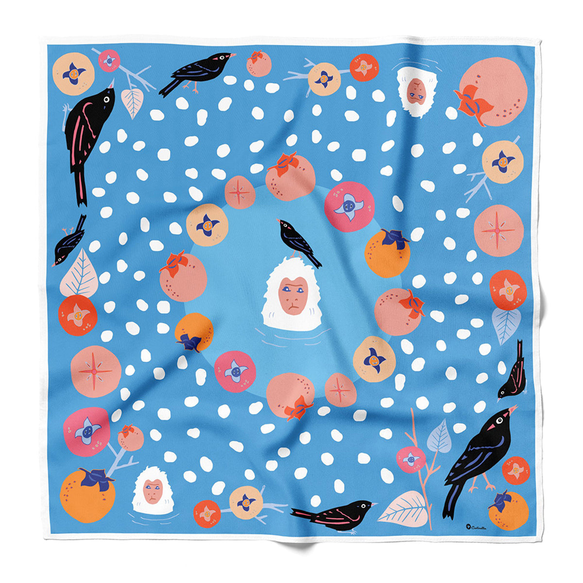 Snow Monkey and Persimmons Cotton Silk Bandana