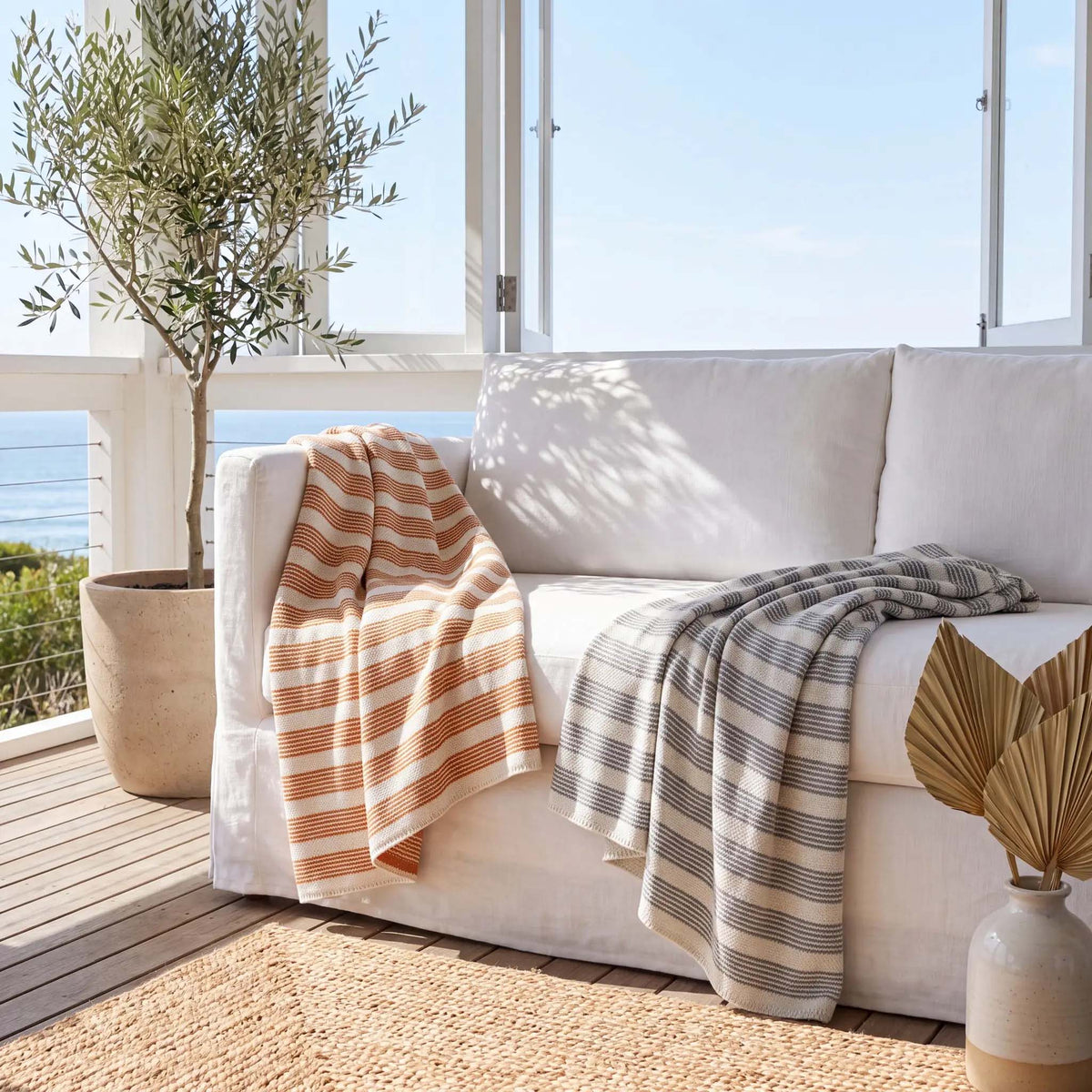 Poly Pinstripe - Indoor | Outdoor Sustainable Knit Minimalist Throw Blanket