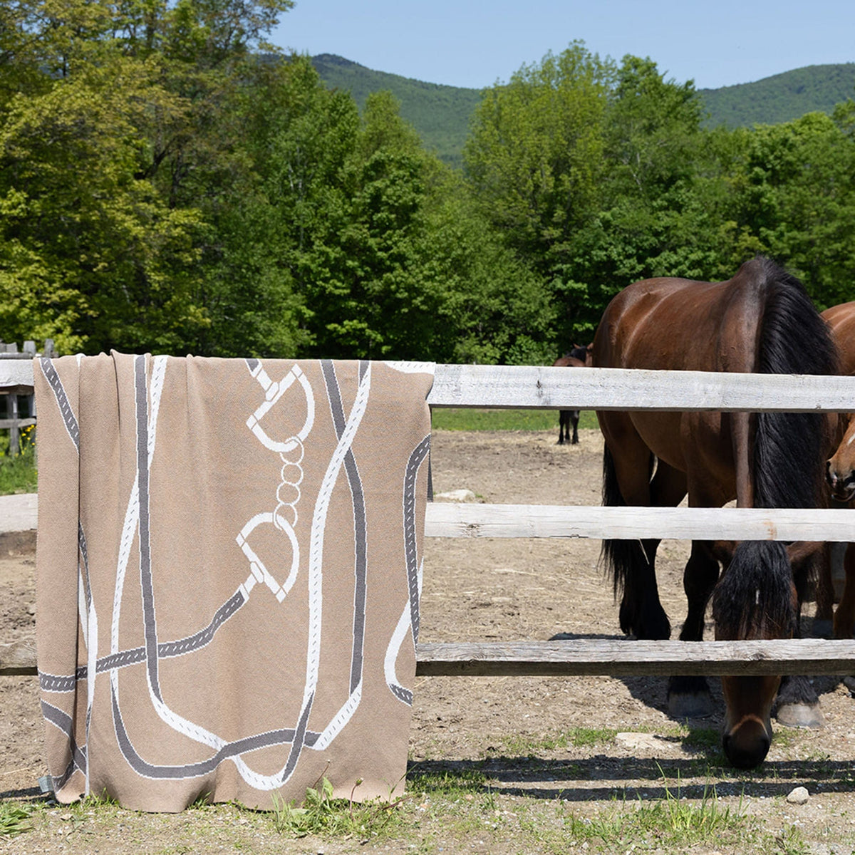 Equestrian Tack - Cotton Sustainable Knit Patterned Throw Blanket