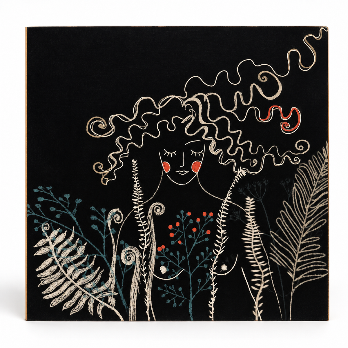 Wilderness Is Me: Feminine Nude Art Print on Board, Woman in a Night Forest