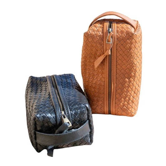 Woven Leather Makeup Bag
