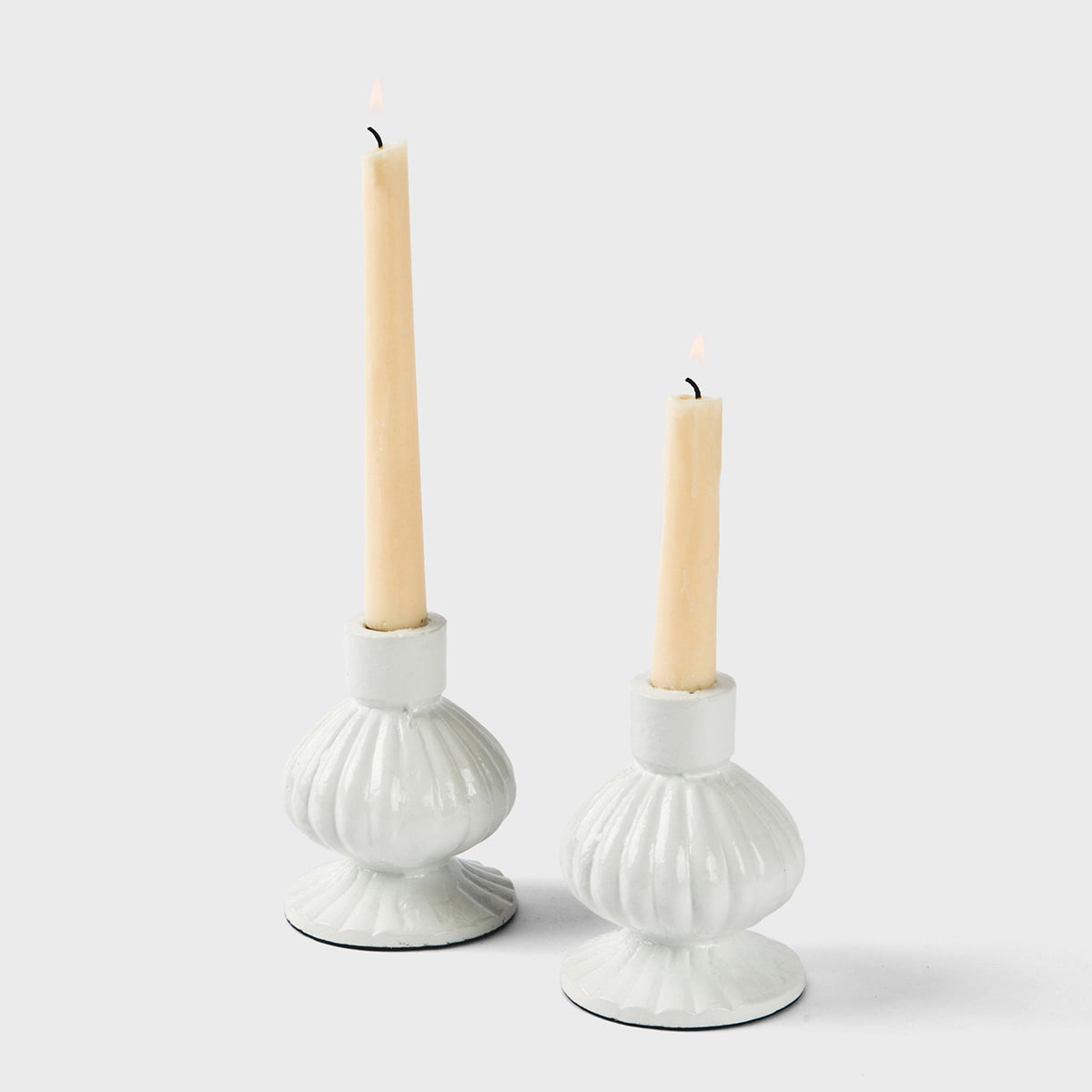 S/2 Sculpted Aluminum White Candlesticks