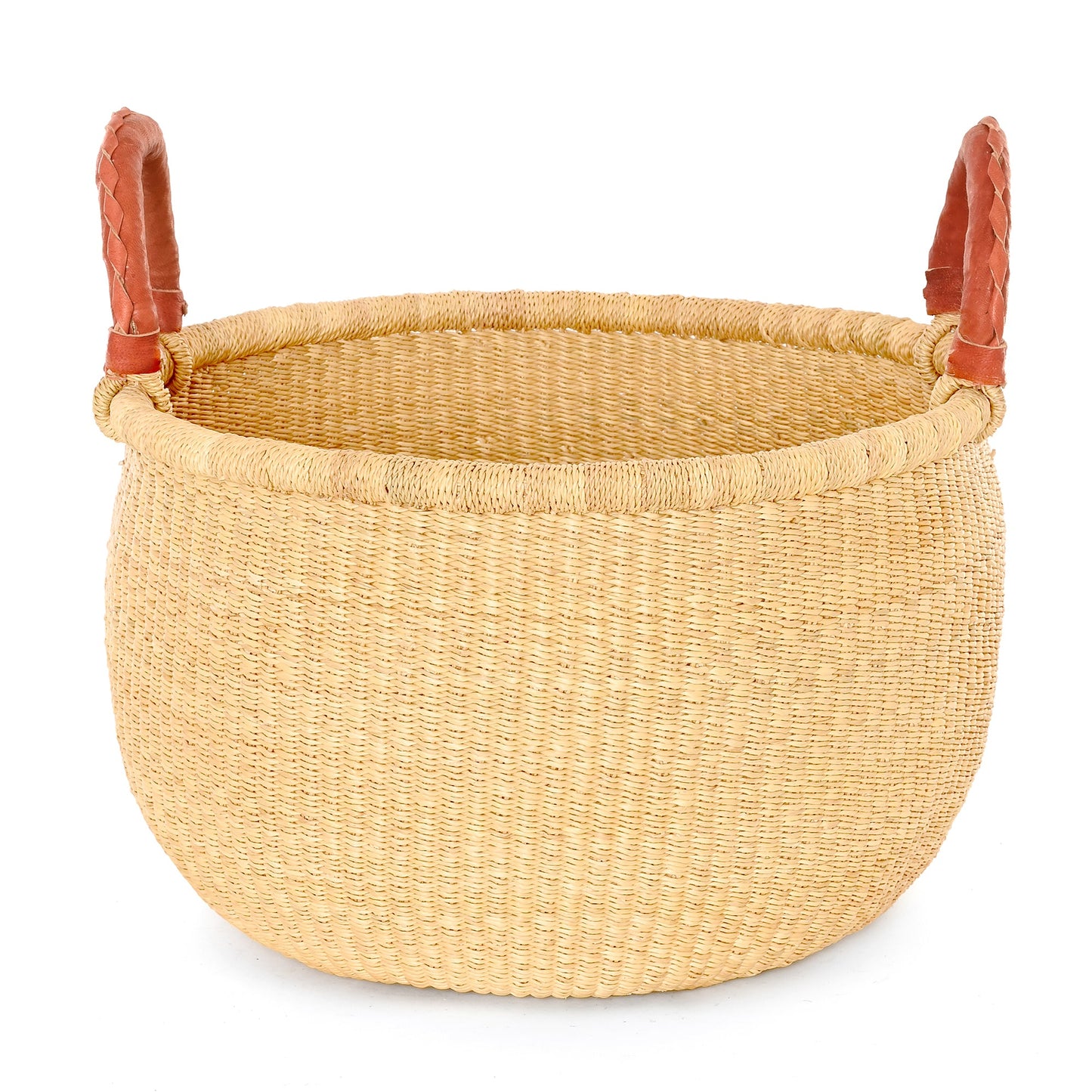 All Natural Bolga Basket with Leather Wrapped Handles