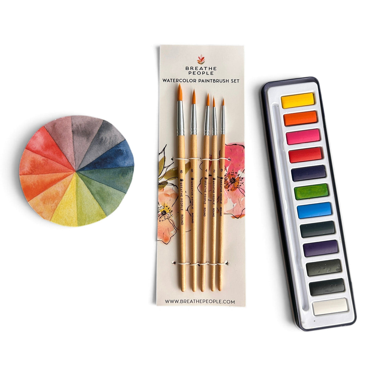 Round Watercolor Brush Set for Adults, 5 Brushes Sizes 0-8