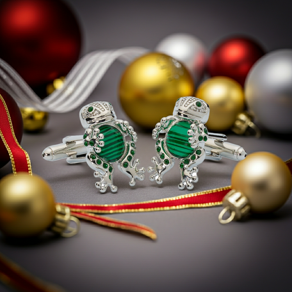 Emerald Frog Prince Crystal Cufflinks – Enamel & Luxury Accents - Osadia Concept Store