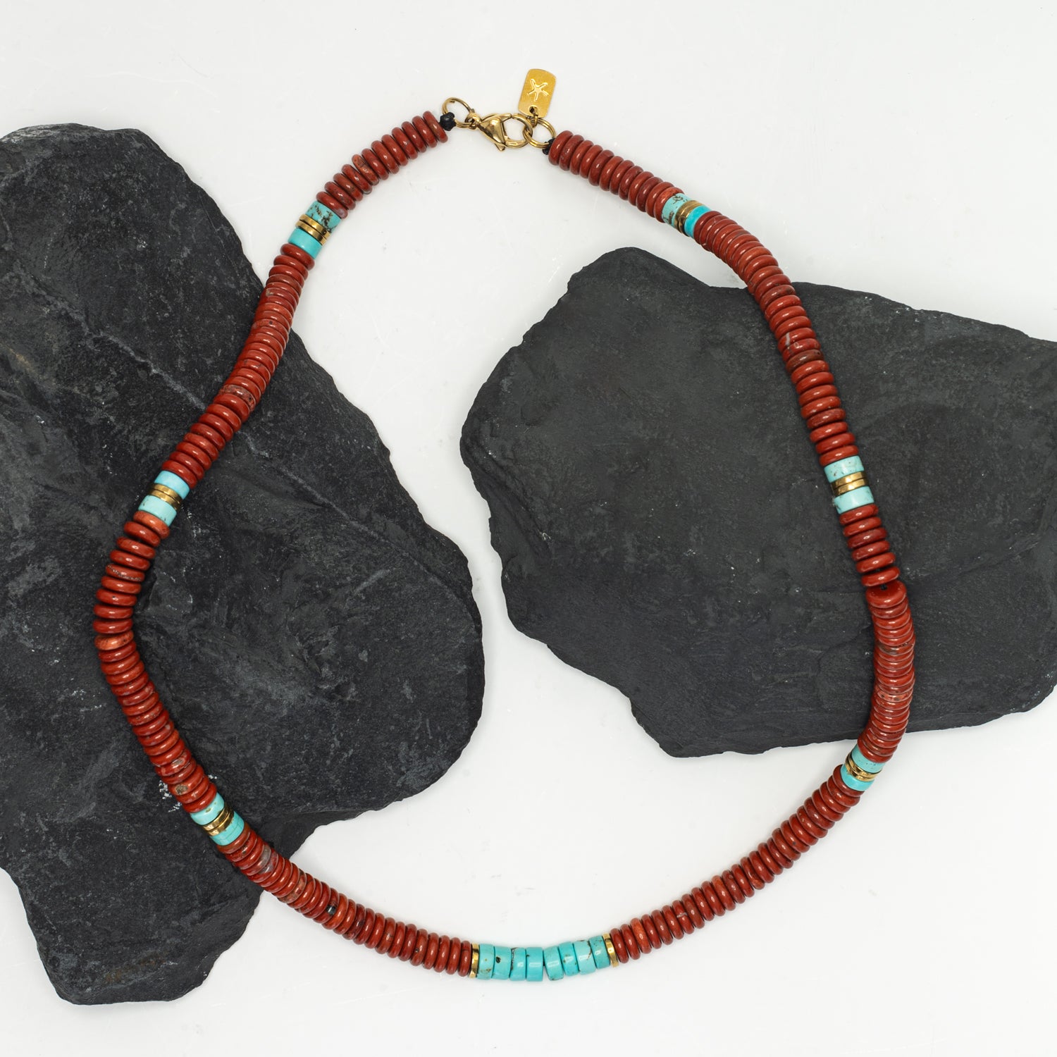 Nomadic Turquoise & Red Jasper Rope Beaded Necklace - Osadia Concept Store