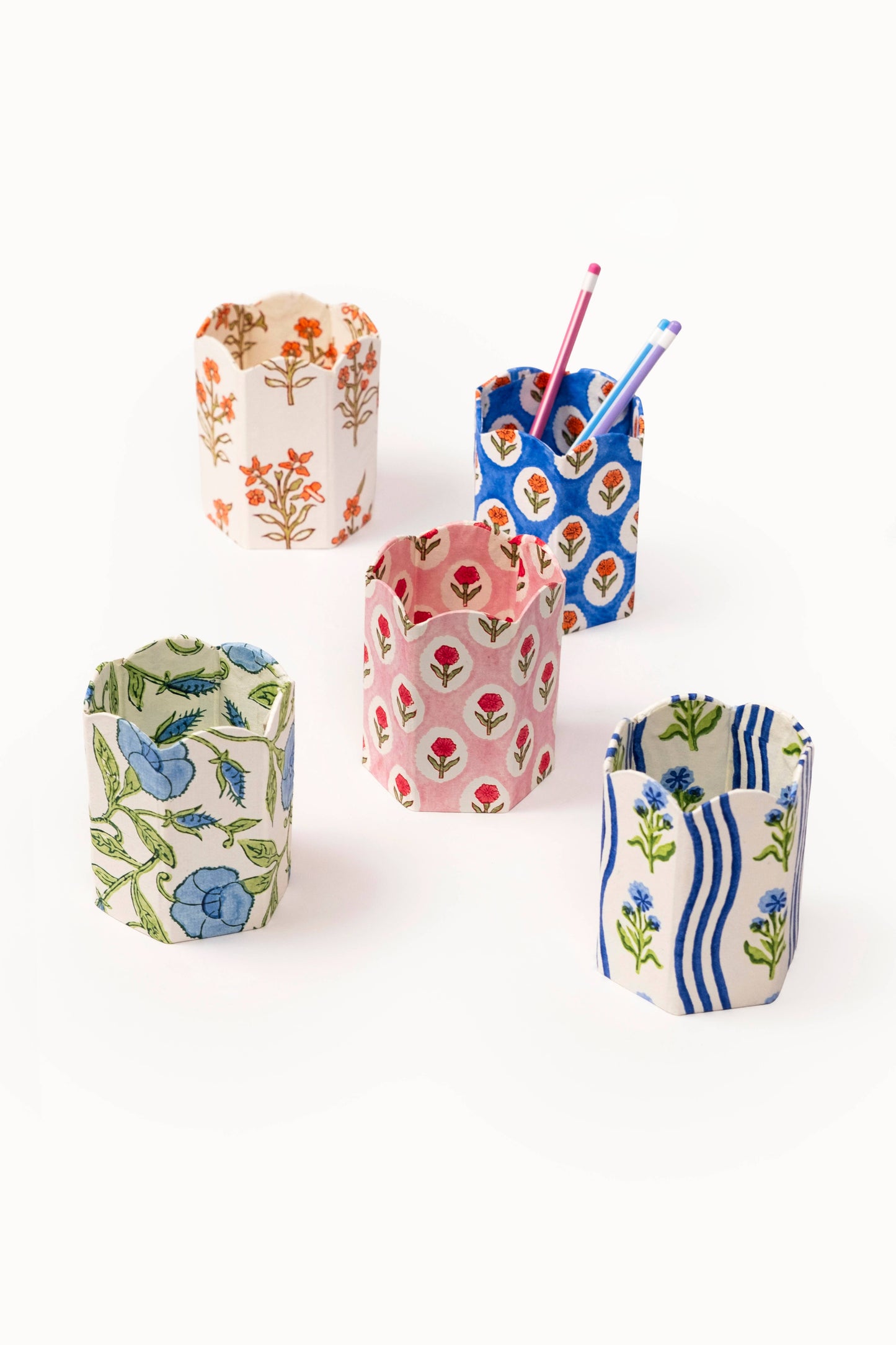 Block Print Pencil Holder - Inaya Powder Blue (Collapsible)