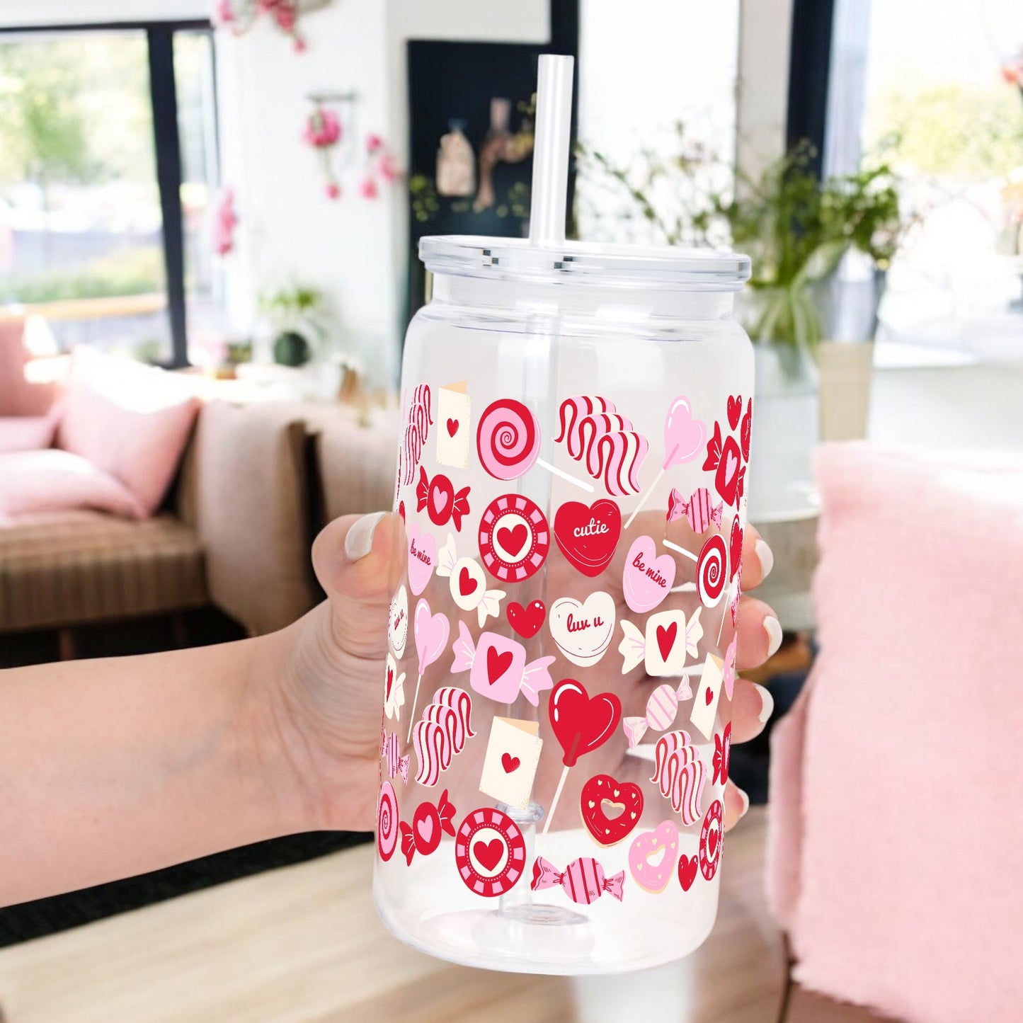 Valentine's Day Sweets Cup with Lid & Straw
