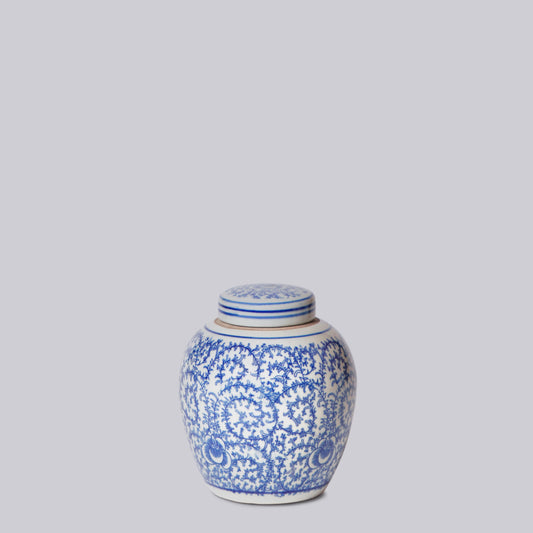 Blue and White Porcelain Scrolling Peony Round Jar