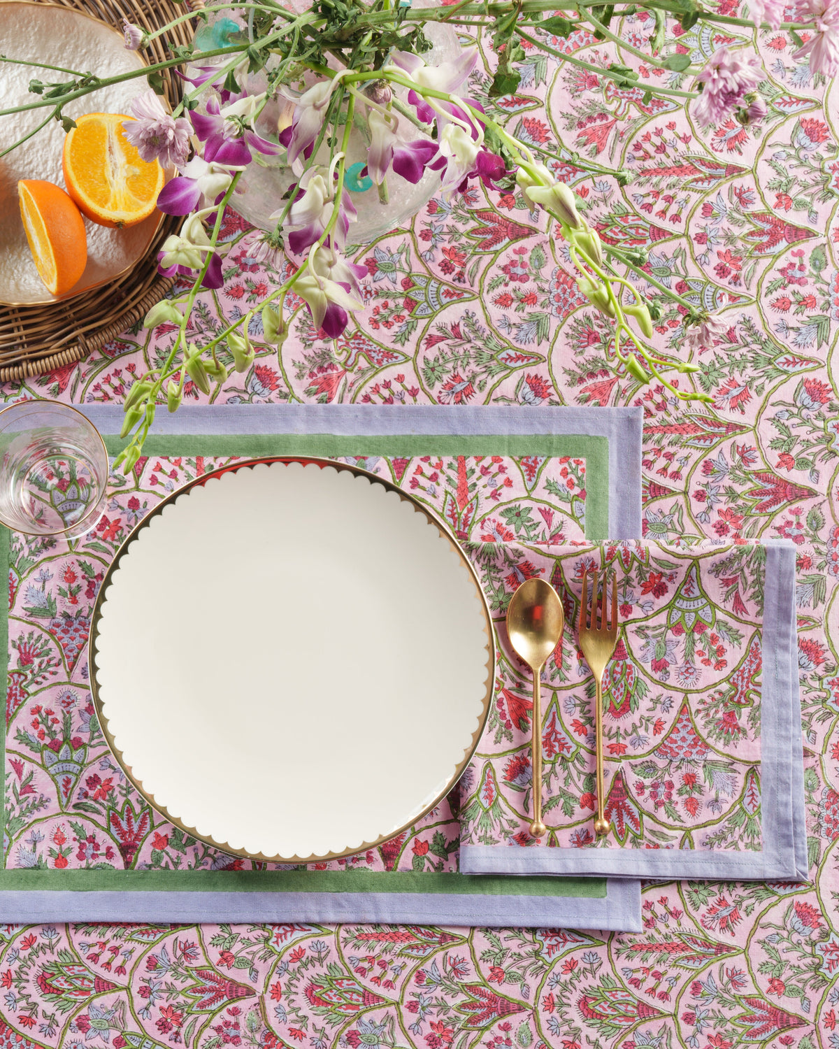 Pink Arch Blockprint Placemat, Set of 2