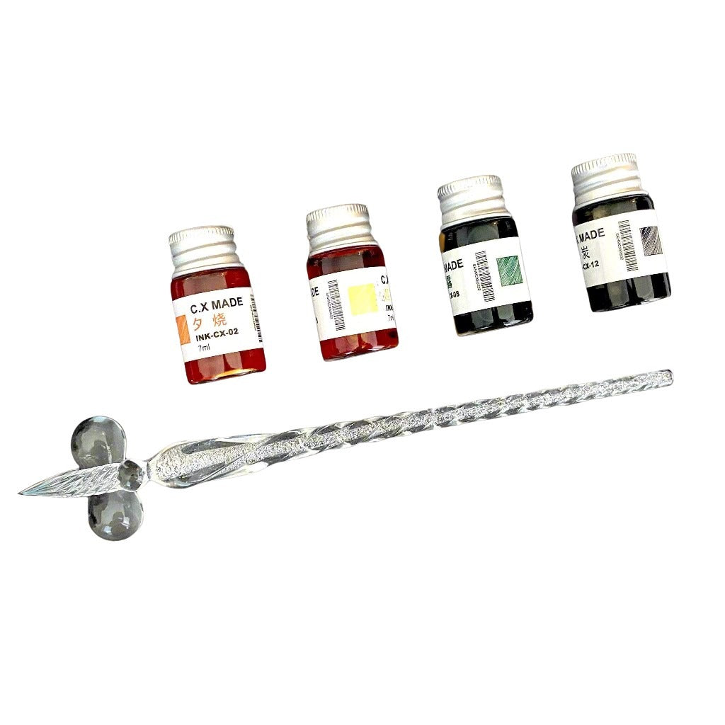 Hand-Blown Glass Dip Pen Set - Elegant Calligraphy & Writing