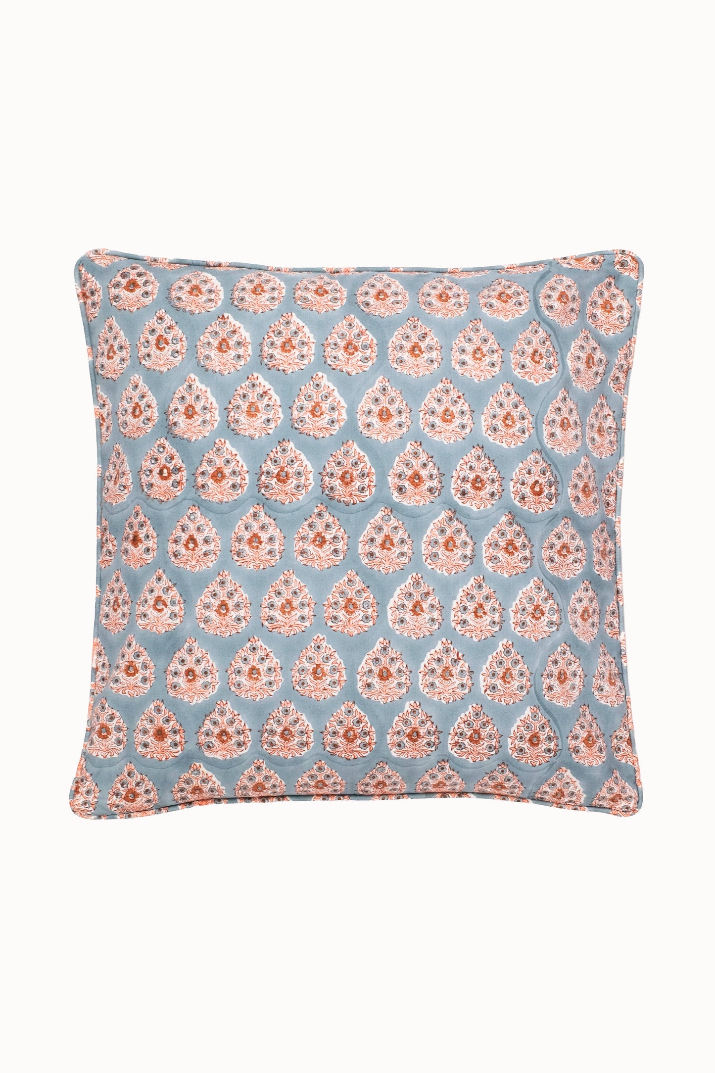 Terracotta Heirloom Buta Piped Blockprint Pillow Cover
