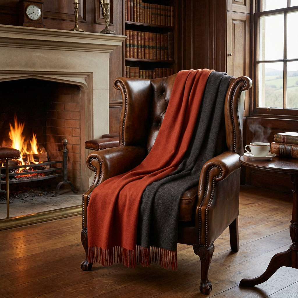 Highland Tweeds Reversible Double Cloth Throw (Orange/Brown) - Osadia Concept Store