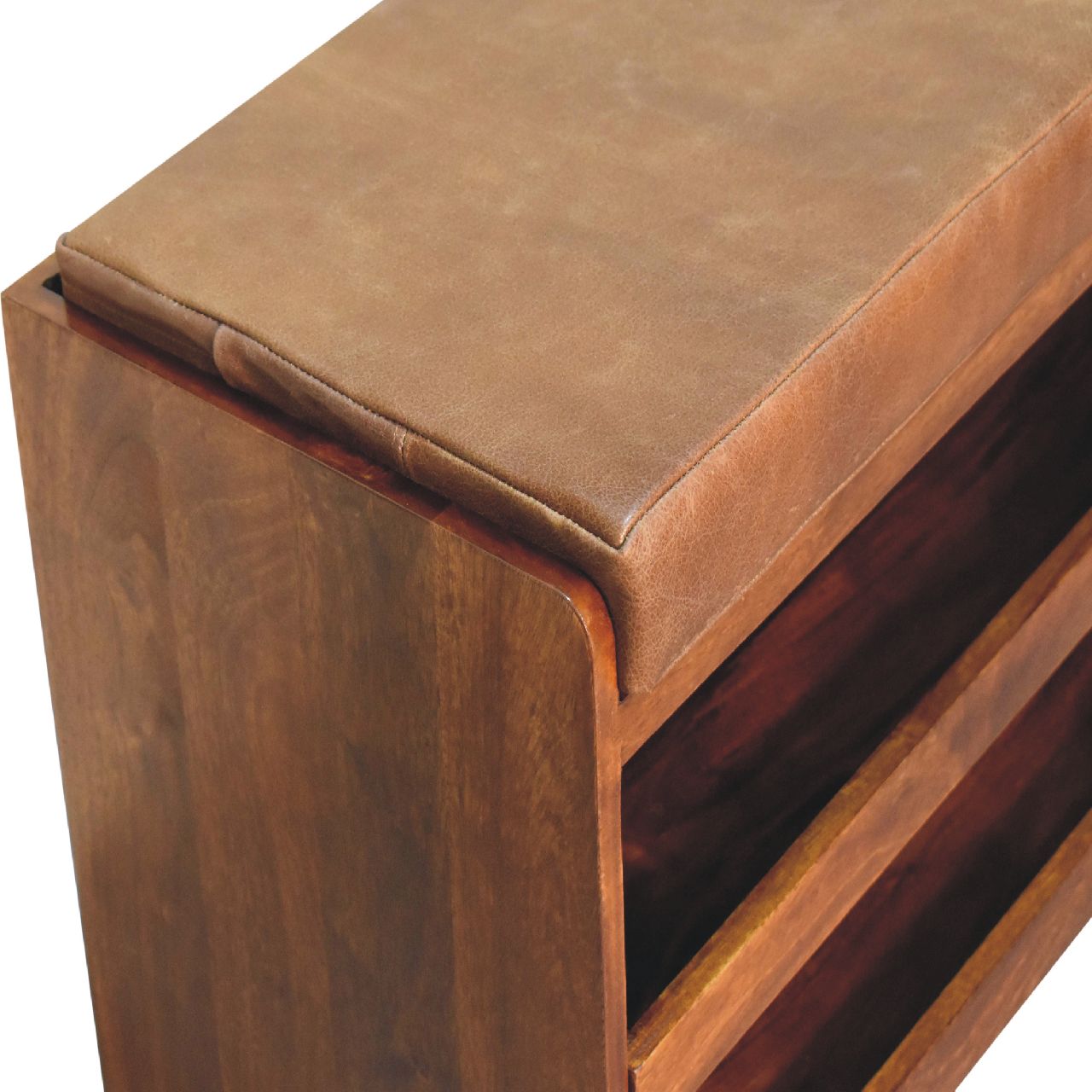 Solid Wood Buffalo Hide Pull-Out Chestnut Shoe Storage Bench