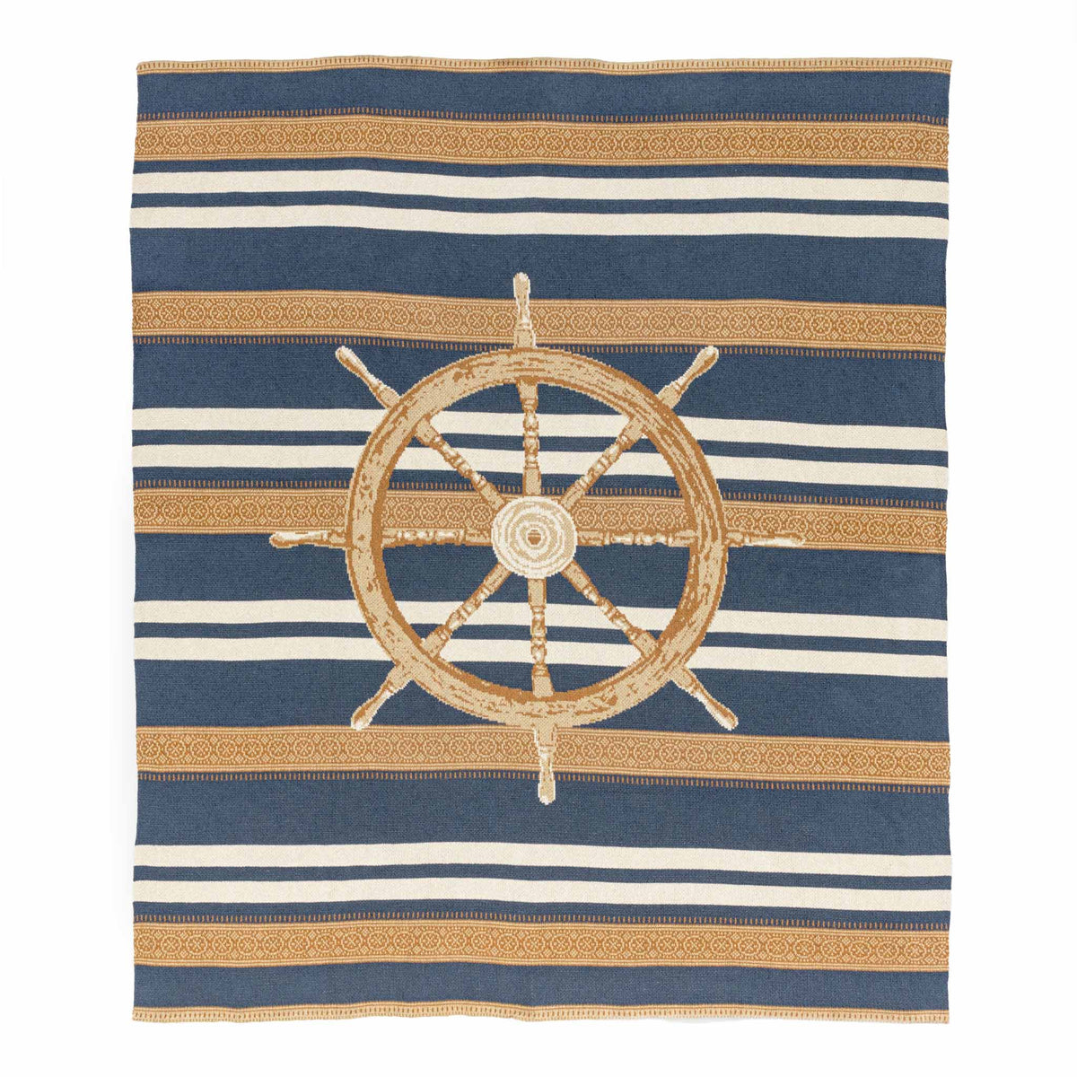 Nautical Captain's Wheel - Cotton Sustainable Knit Traditional Throw Blanket