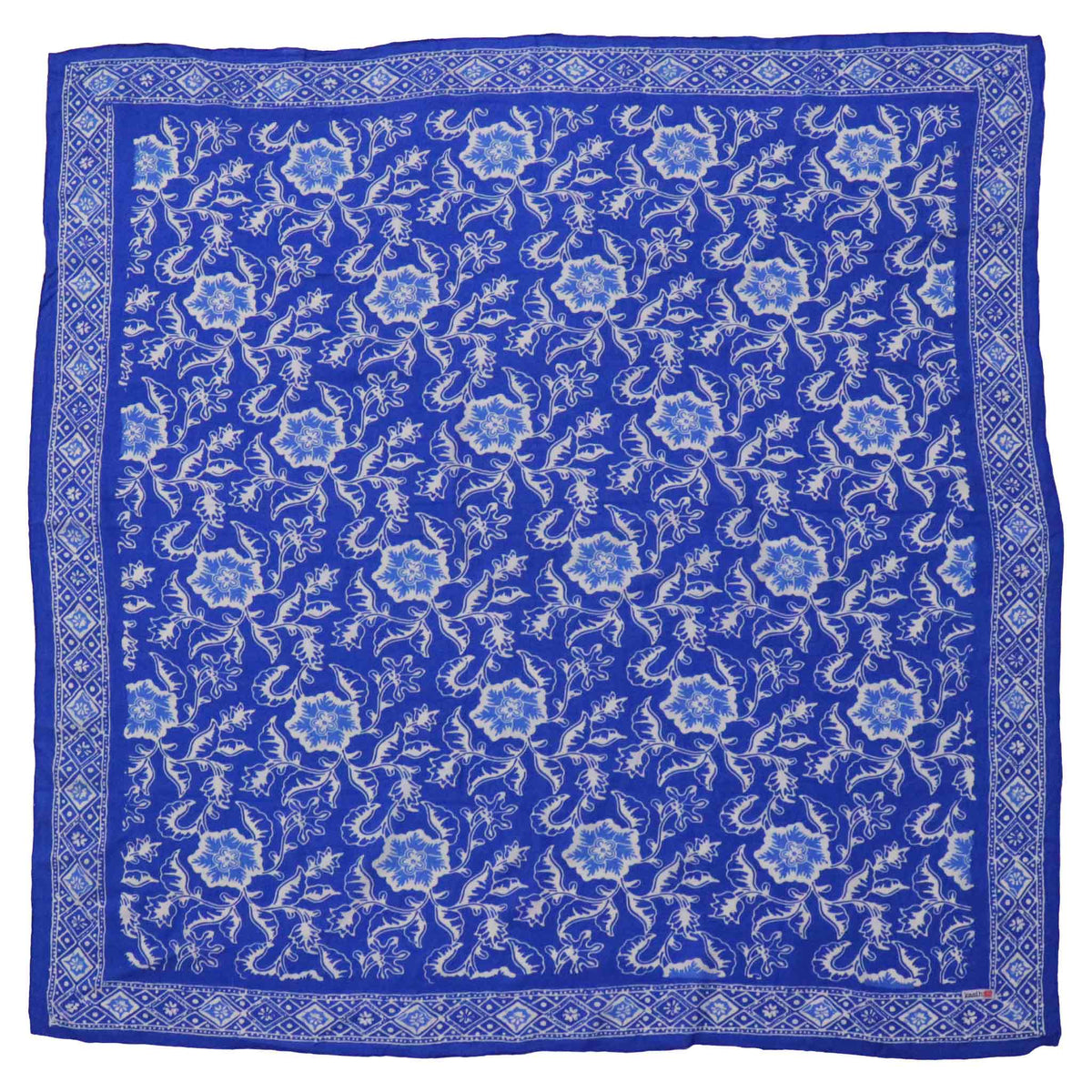 Large 39" Hand Dyed Batik Bandana, Blue Tendril, 100% Cotton
