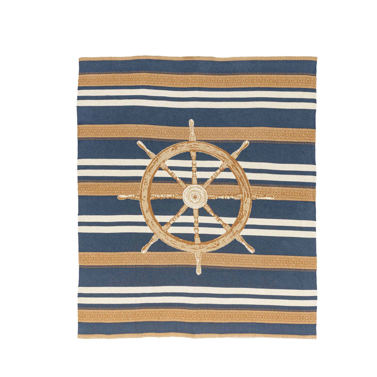 Nautical Captain's Wheel - Cotton Sustainable Knit Traditional Throw Blanket